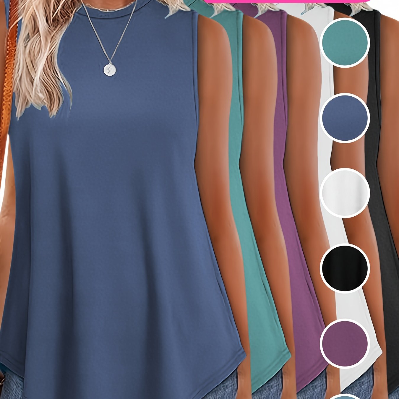 TEMU 5pcs Random Color Women's Casual Sport Tank Tops