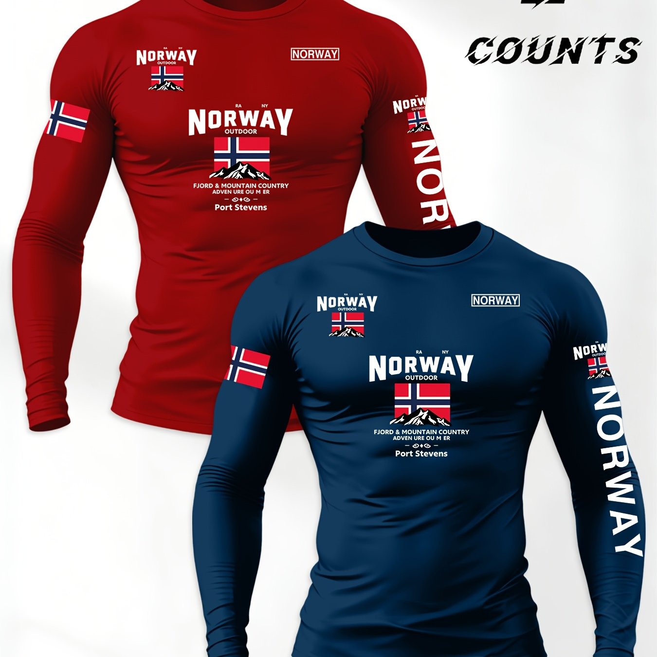 TEMU Men's Long Sleeve T-shirt 2pcss Set Print Regular Spring Autumn Long Sleeve T-shirts, Outdoor Sports Casual Long Sleeve Tops 2pcss