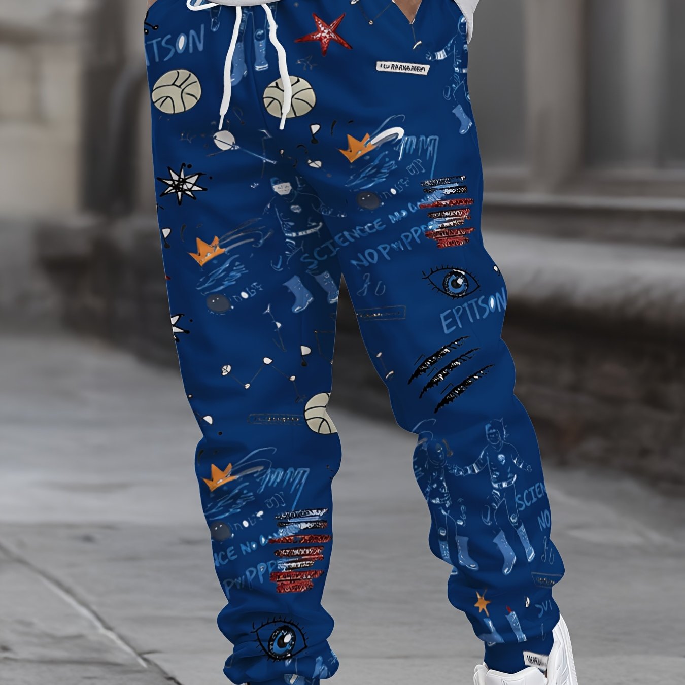 TEMU Men's Trendy Graffiti Print Sweatpants Street Styledrawstringpants Fashion Sports Casual Trousers Youth Loose Versatile Bottoms