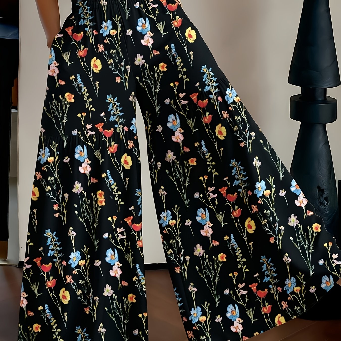 TEMU Women's Lightweight Floral Print Loose Wide-leg Pants