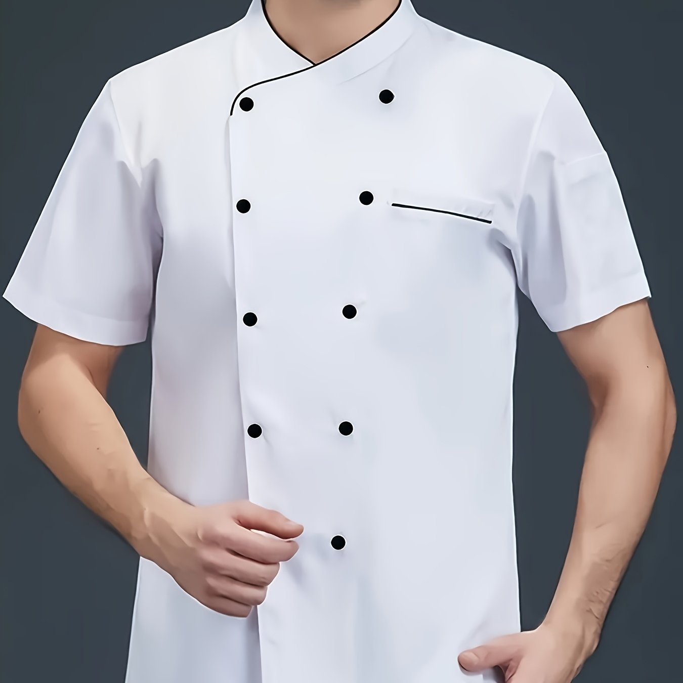 E-shop Herren-Kochkleidung Kurzarm Uni-Farben Stehkragen Kochkleidung Herren Hotel Gastronomie Restaurant Hinterküche Kochkleidung Gebäck Backen