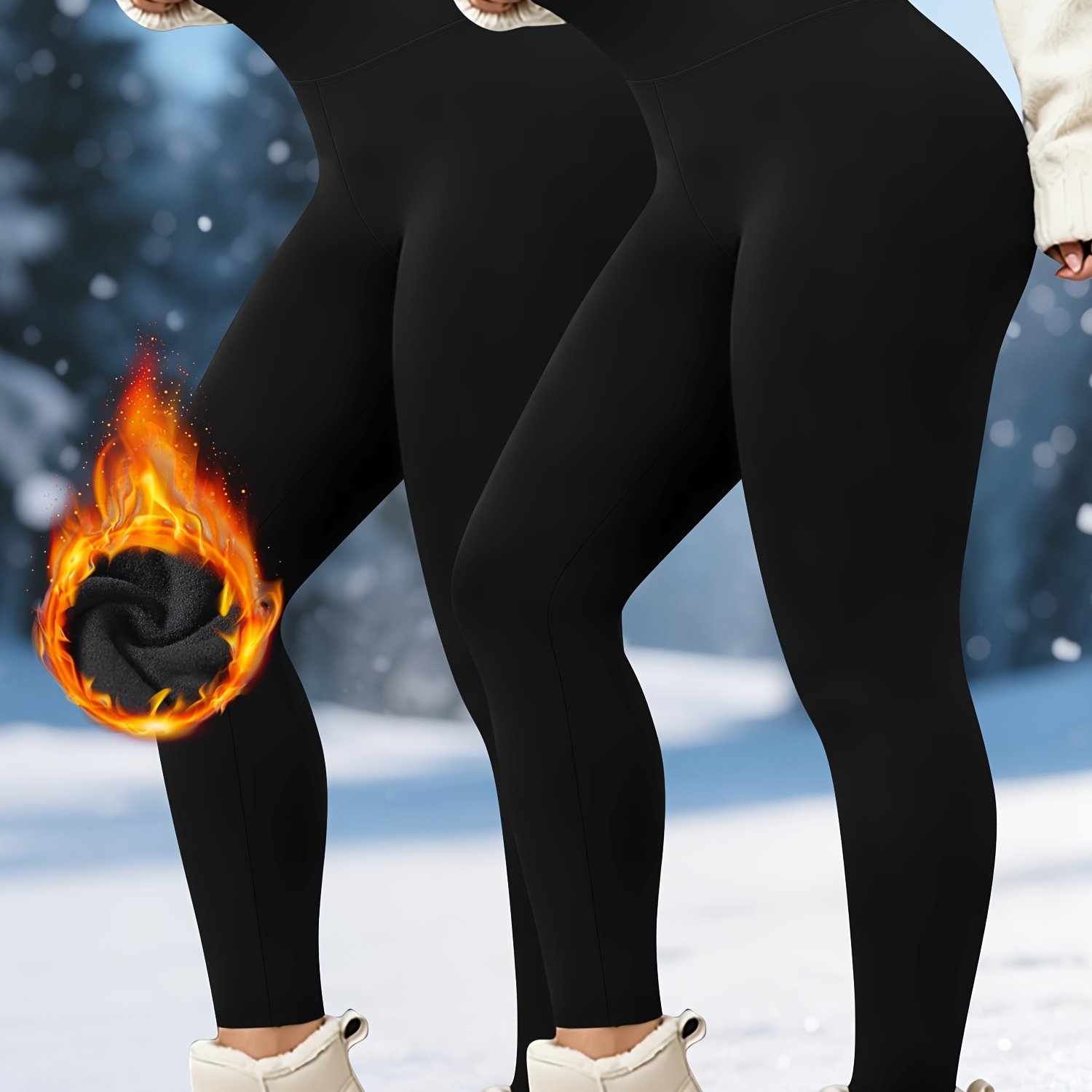 TEMU Plus Size, 2pcs Set Plus Size Women's -lined High-waist Ankle Pants, Casual Fashion Leggings, High-elasticity, Soft, -friendly, And Warm Fabric,