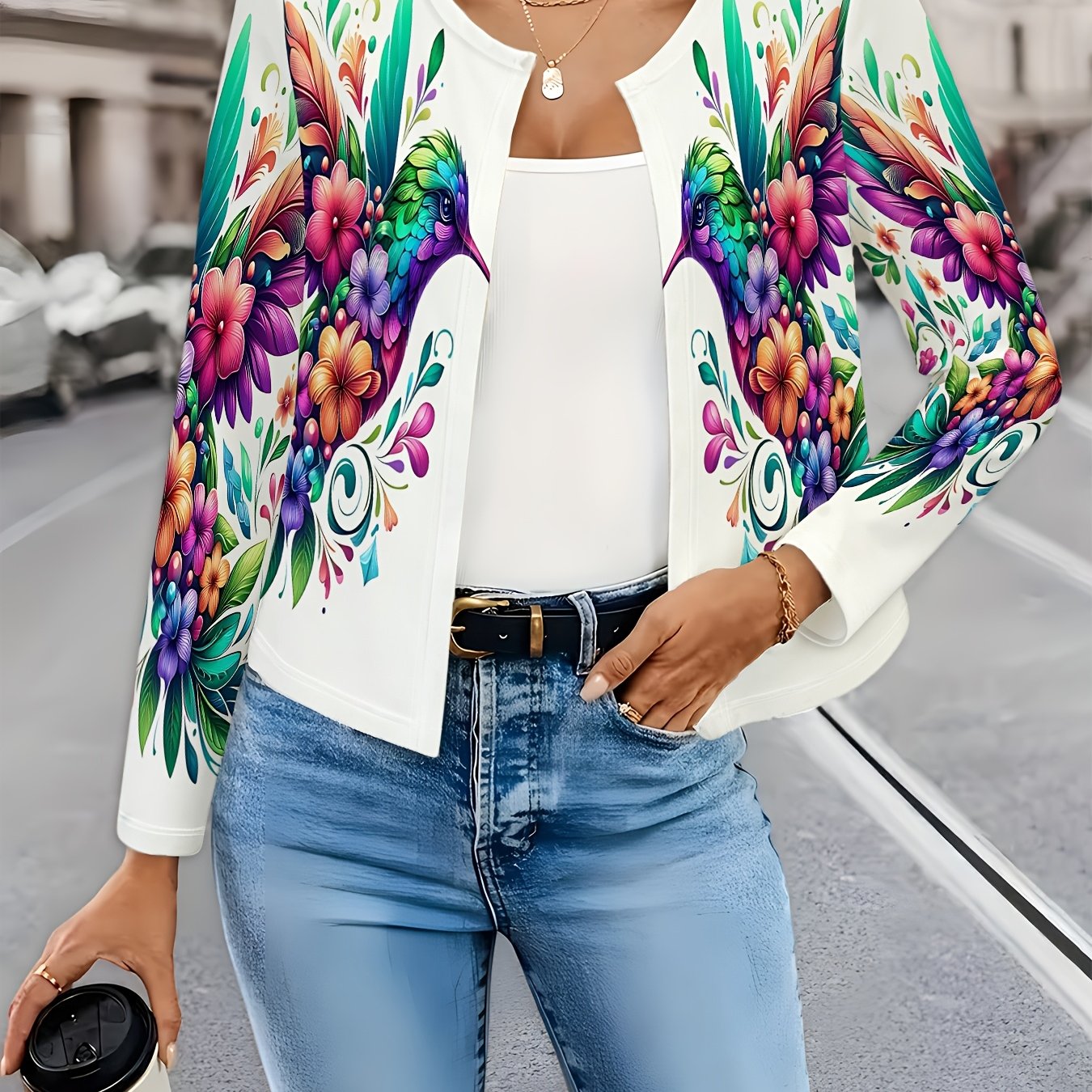 TEMU Women's Long Sleeve Cardigan, Standard Size, Floral