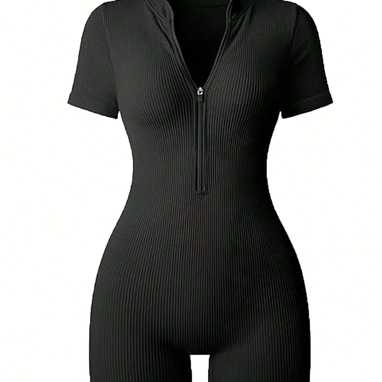 Un mono acanalado con media cremallera, ideal para primavera, verano, otoño e invierno - L