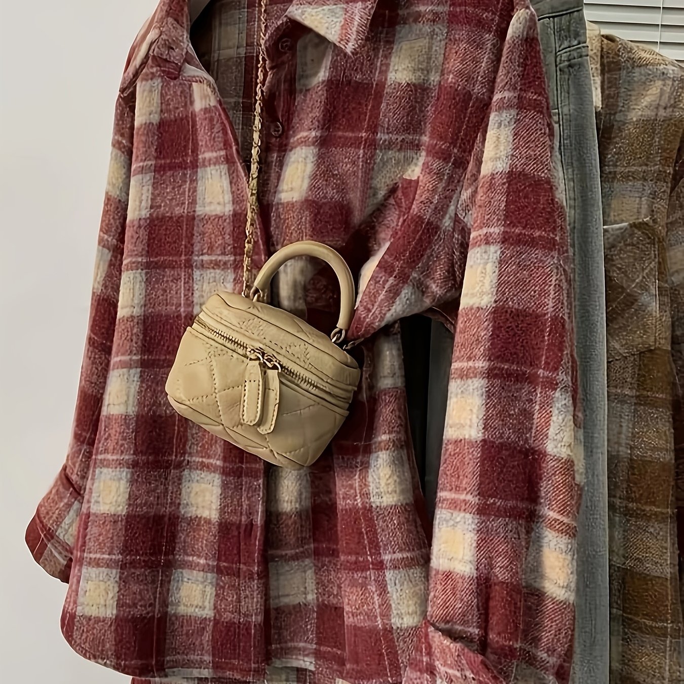 TEMU Veste à carreaux épaissie, Chemise de navetteur polyvalente à