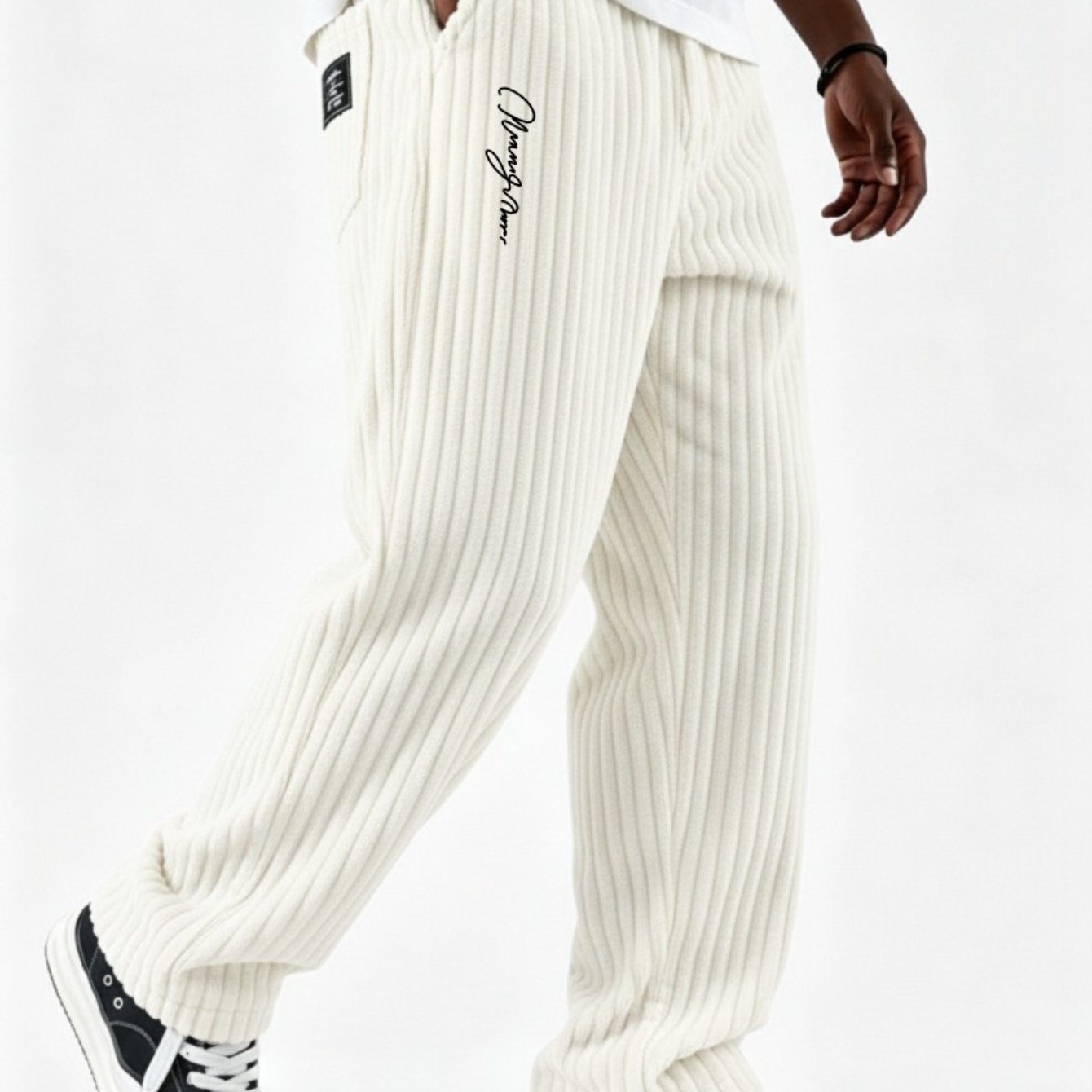 Image of 2026 New Corduroy Pants, Men's Loose Straight Leg Trousers, Printed Logo, Fall Winter Thick Warm Casual Pants