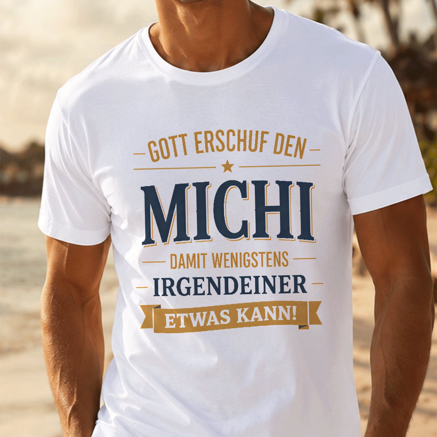 Print German Text Gott Erschuf Den (3) For Men Summer Casual T-shirt- Lightweight Tee For Seaside Vacation, Beach Resort