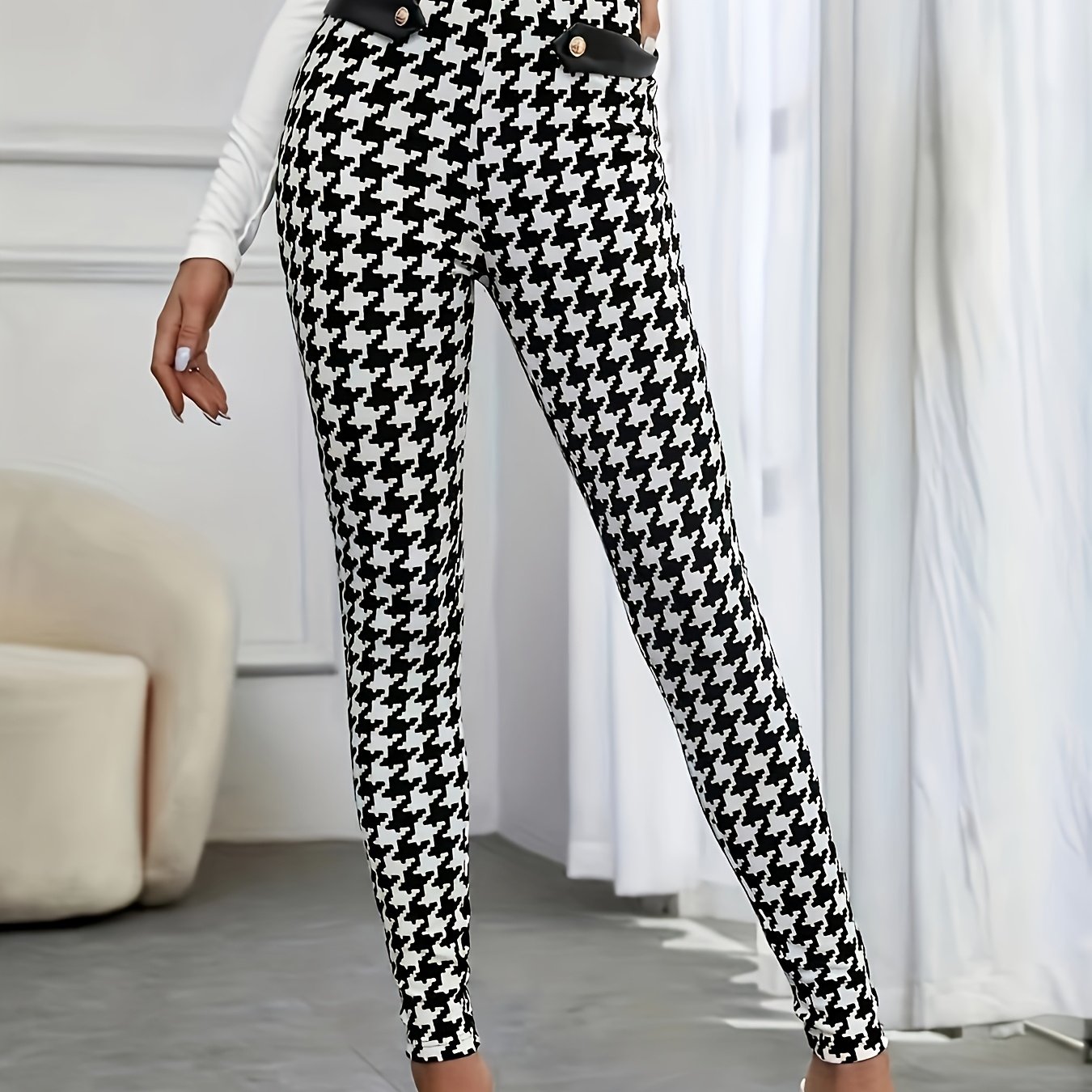 Women's Fashion Bird Grid Trousers