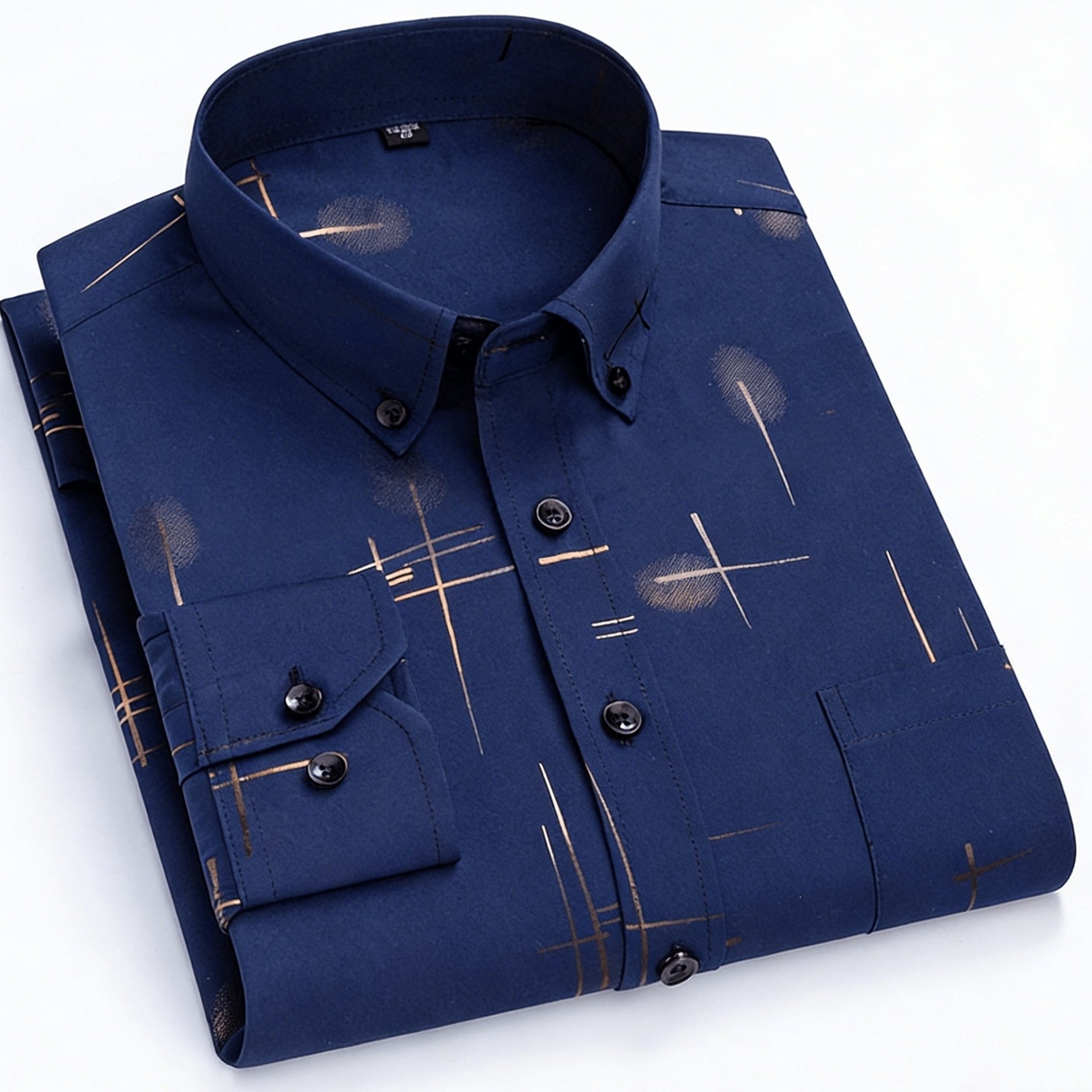 TEMU Men's Long-sleeve Shirt With Bronzing Print, Business Casual Wrinkle-resistant Shirt, Light Luxury Versatile Top For Middle-aged And Young Men