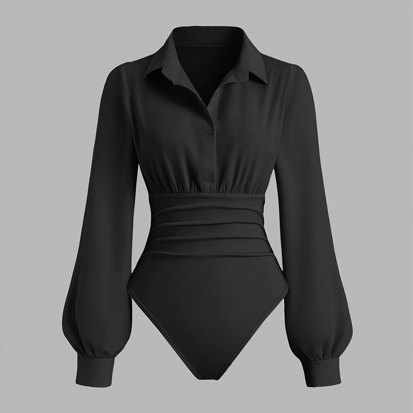TEMU Elegant Exquisite Women's Black Lapel Long Sleeve Waist-cinched Bodysuit Fashion Temperament Piece For Date Outfit