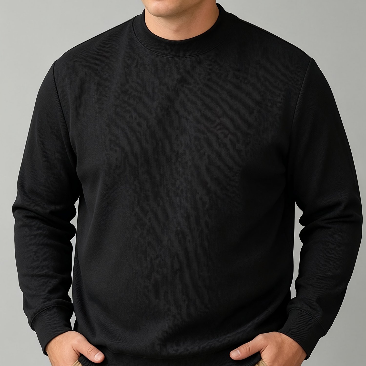 TEMU Plus Size Men's Clothing, 1pc Men's Plus Size Knitted Long Sleeve Pullover, Fashionable Crew Neck Thin Base Layer, Regular Casual Autumn/winter