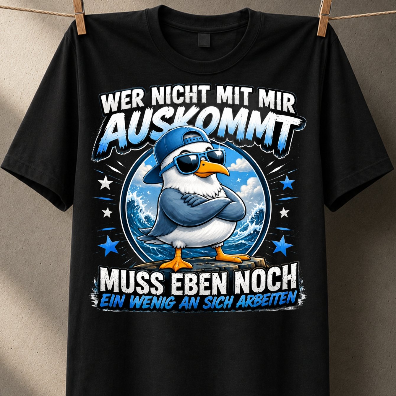 Plus Size Ocean Seagull With German Funny Stars And Blue White Lettering Unisex All T-shirt, Plus Size