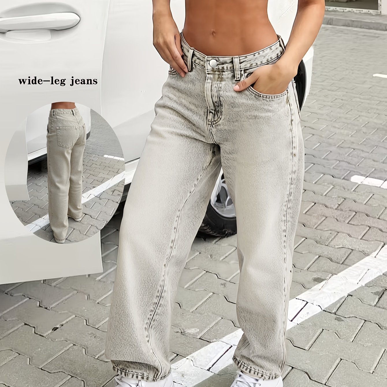 Women's Dress Features Elastic-leg Denim Snowflake Wash Casual Pants