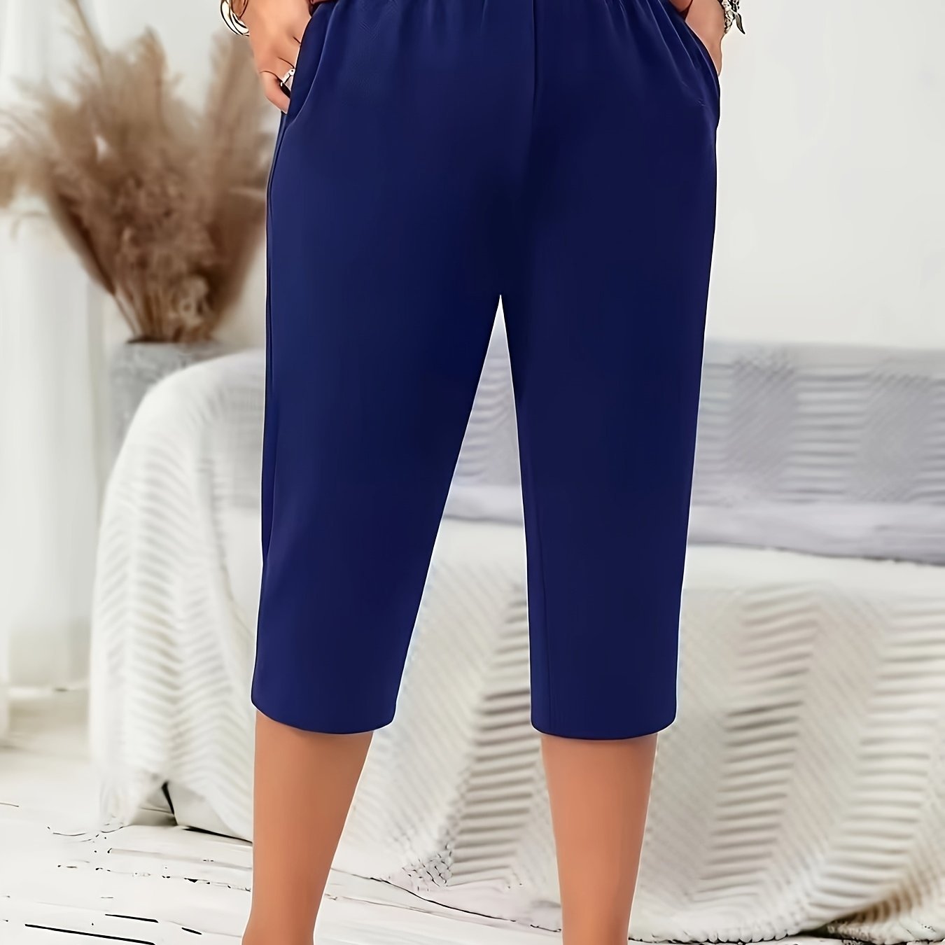 TEMU Pantaloni estivi da donna elasticizzati a vita , capri, con tasche, casual