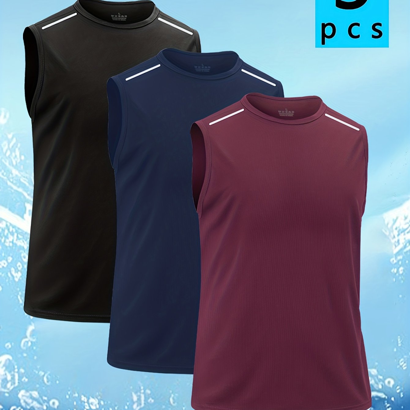 TEMU 3pcs Men's Reflective Quick-dry Breathable Lightweight Sleeveless Vest - Sweat-wicking Workout Shirts For Gym, Running & Casual Wear, Crew Neck