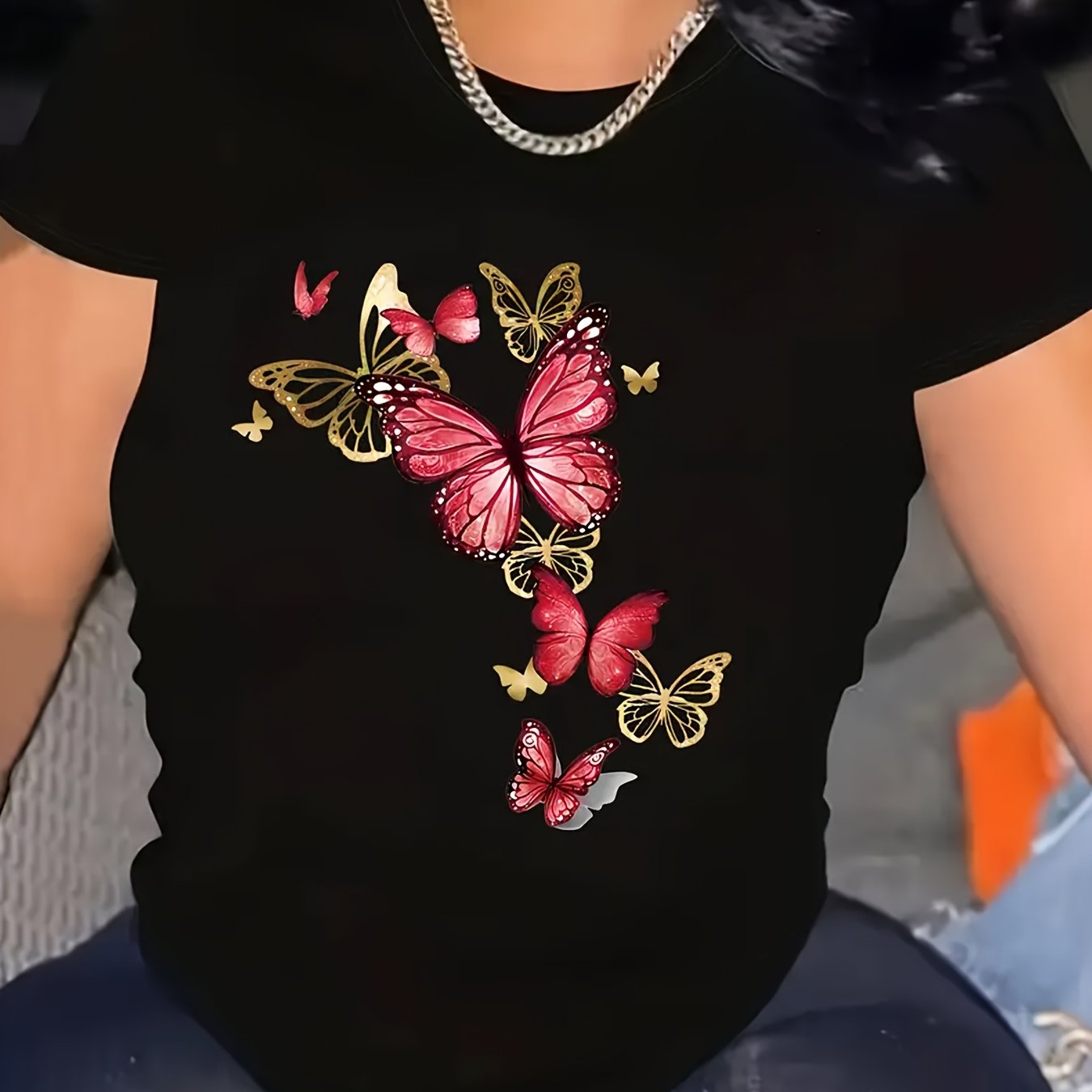 TEMU Plus Size, Women's Plus Size Graphic T-shirt - Oversized Casual Top Suitable For Curvy Ladies, Comfy Round Neck Short Sleeve Blouse For Daily