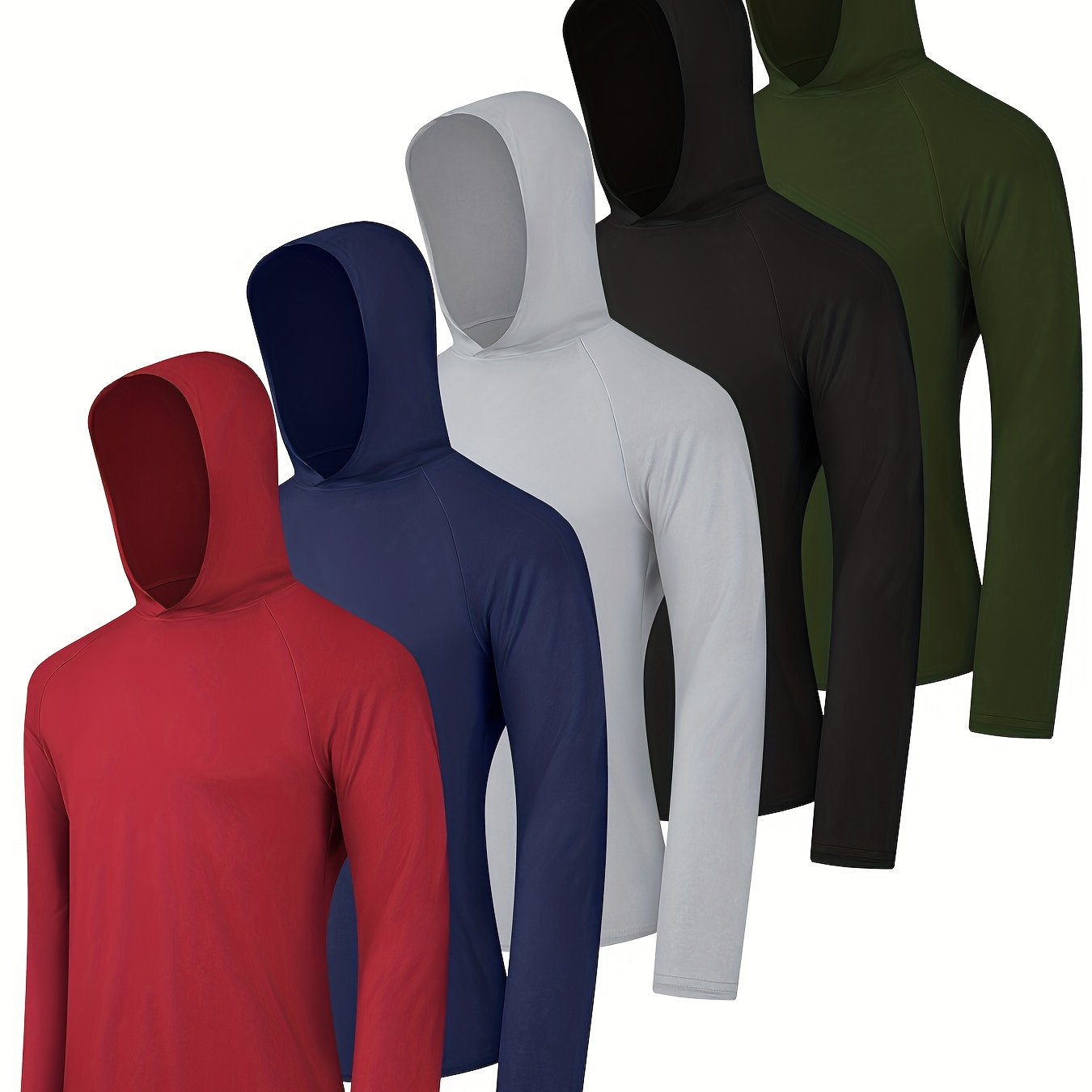 TEMU Telaleo 5pcs Men's Athletic Hoodies Long Sleeve Quick Dry Running Shirts With Thumb Holes Lightweight Rash Guards For Fishing