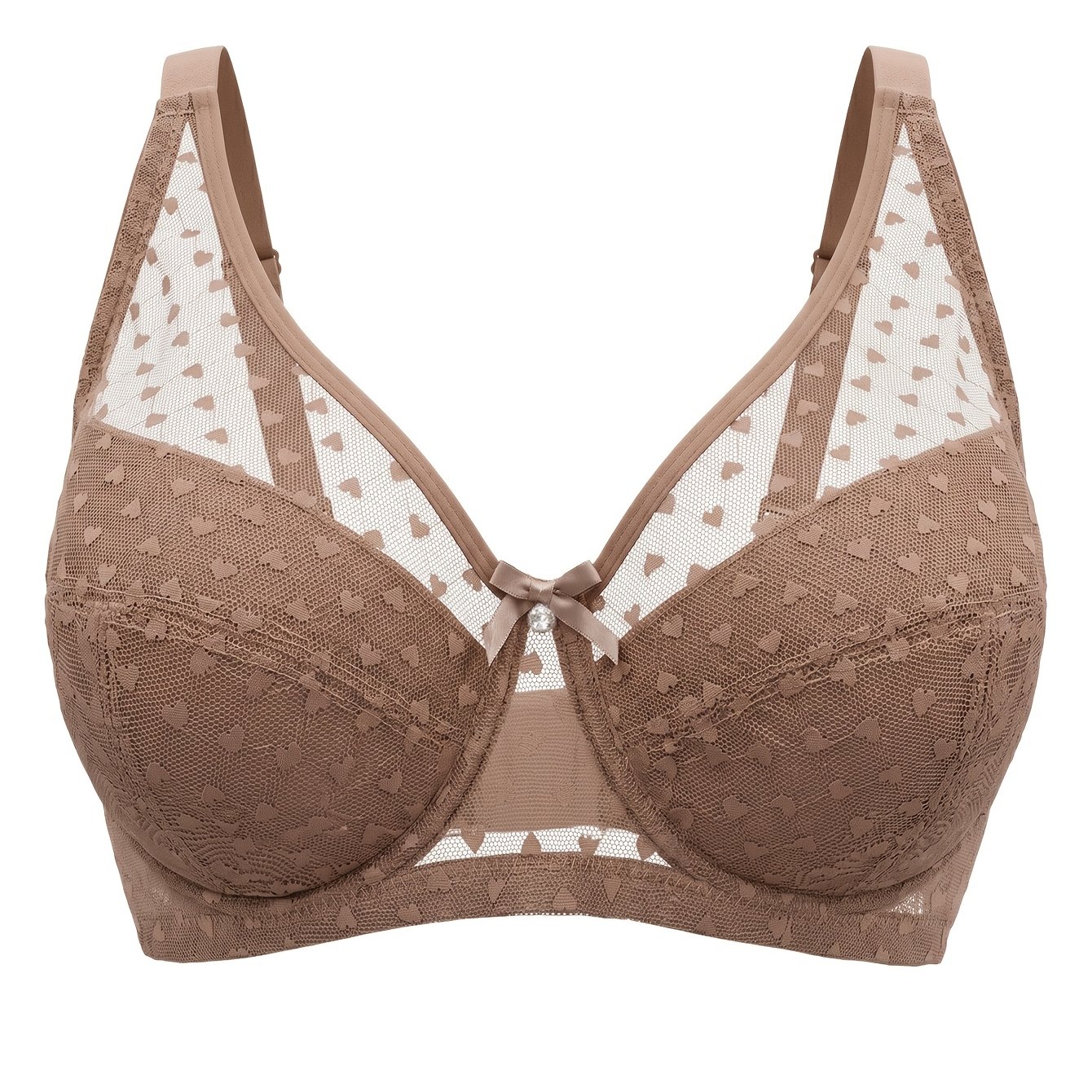 TEMU Wsgwsg Women's Plus Size Full Coverage Bra With Push-up & Underwire - French Semi-sheer Mesh Spliced Suitable For Daily Wear, Travel, Parties,