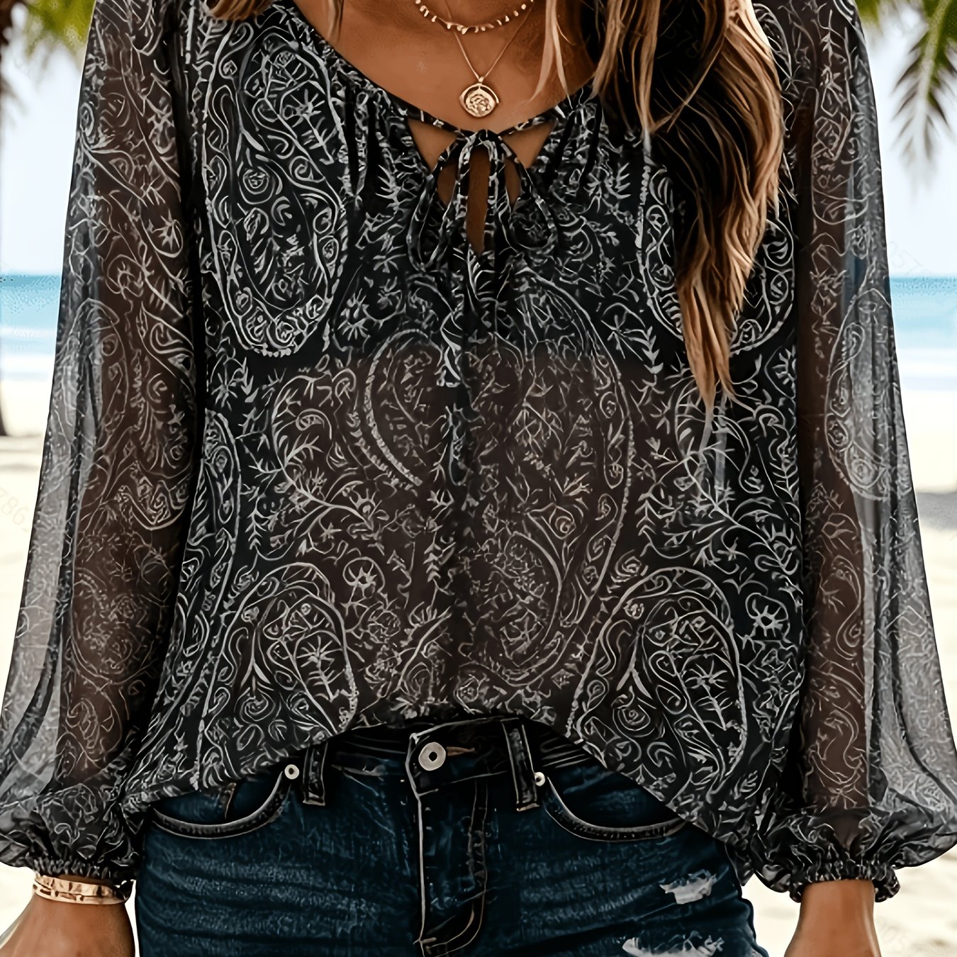 TEMU Women's Printed Sheer Top