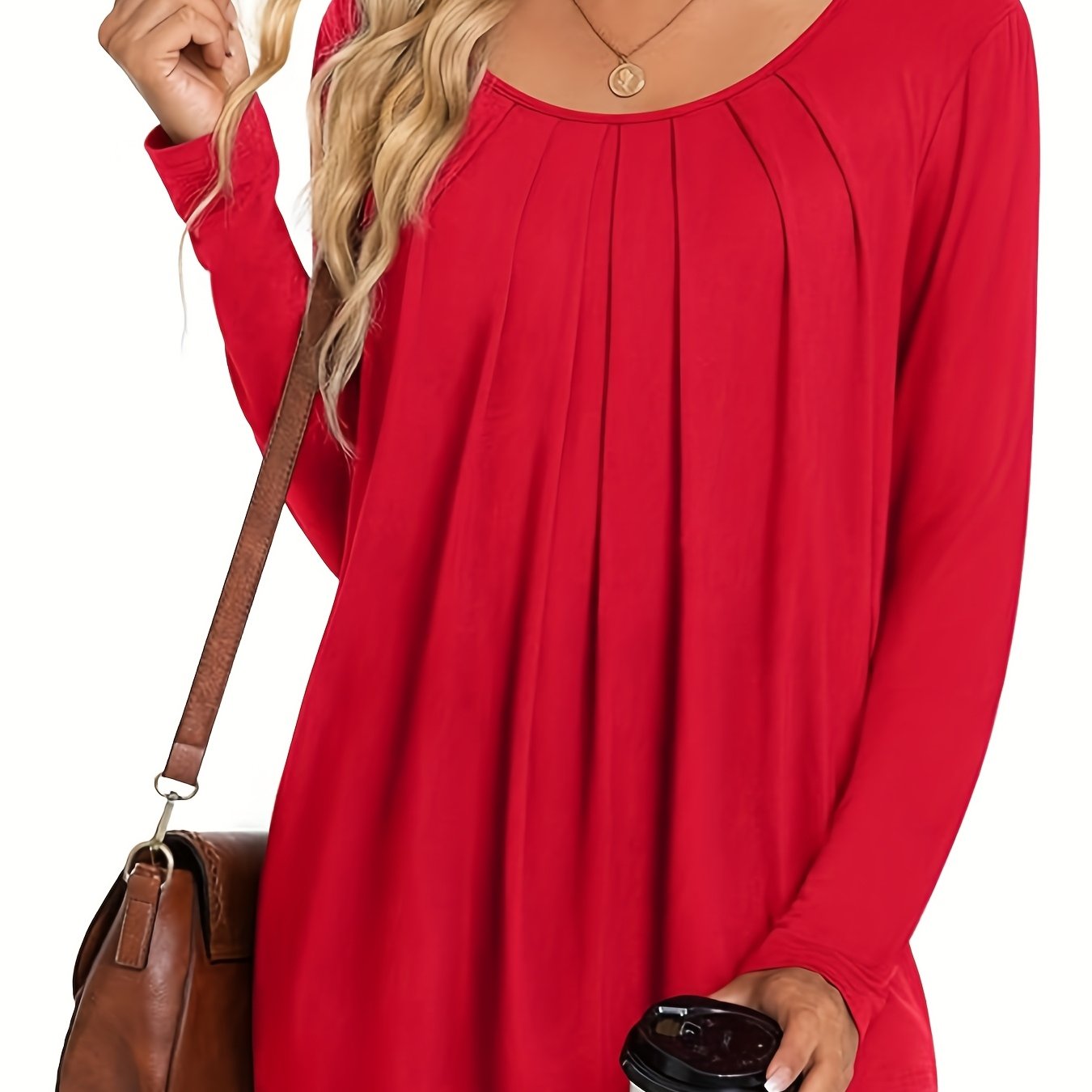 TEMU Women's Elegant Long Sleeve Blouse - Non-see-through Wrinkle-resistance Top, Loose Fit Shirt For Everyday & Formal Outfits, Machine Washable