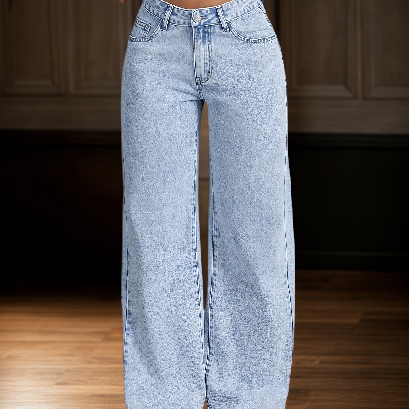 Image of 2026 Teen Wide-leg Jeans, Style, Pink Bow Embroidery On Back Pocket, High-waist Loose Fit, Light Blue Denim Comfortable, Showcasing Girly Fashion, Suitable For Daily Wear, Energy