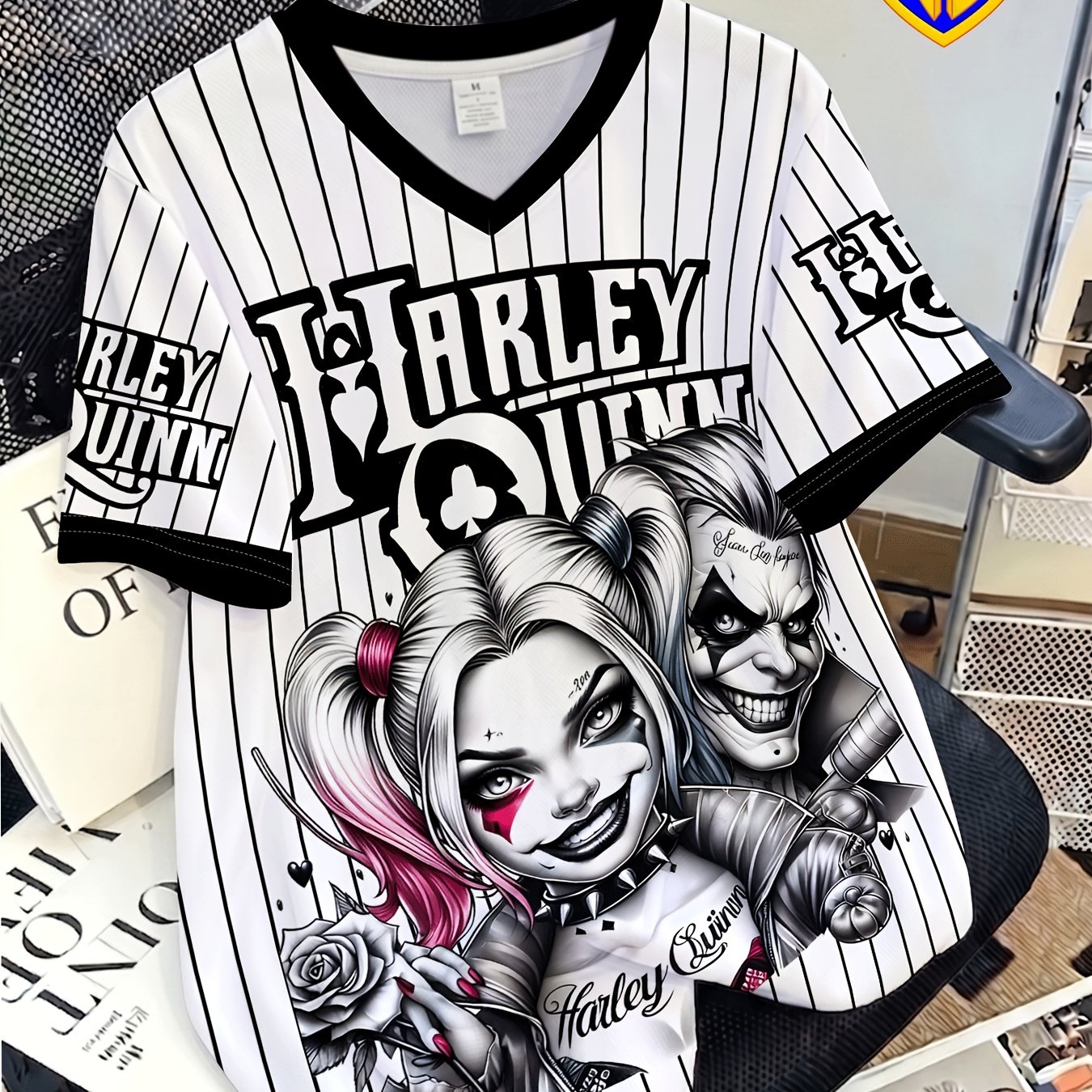 TEMU Joker. . Printed Women's V-neck Short-sleeve T-shirts With Printed Patterns, Trendy And Fashionable Items, Casual Wear, , Holiday Essentials,