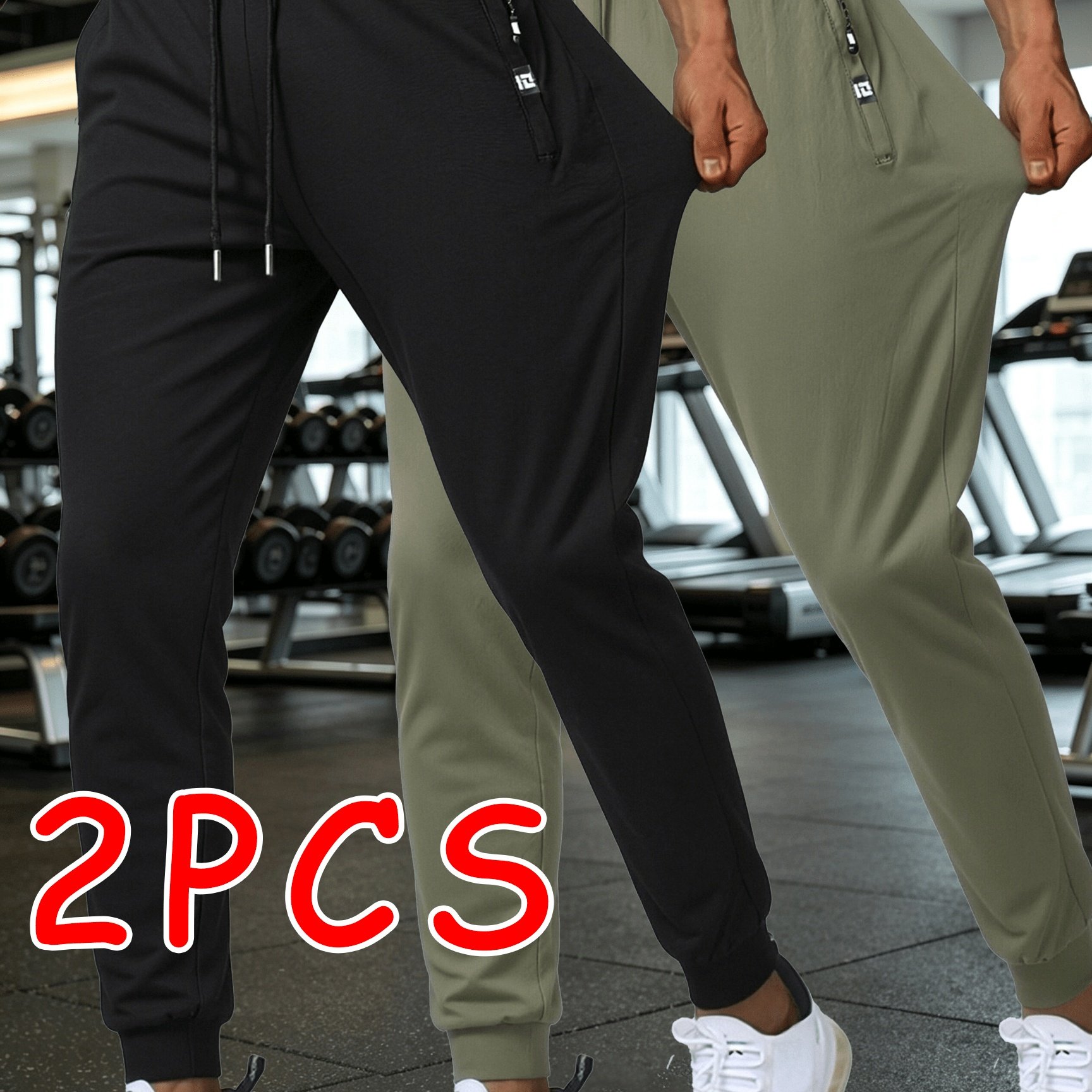 Men's Sporty Casual Jogger Pants Cooling Breathable Quick Dry Zipper Pockets 2 Pc For Summer Daily Gym Running