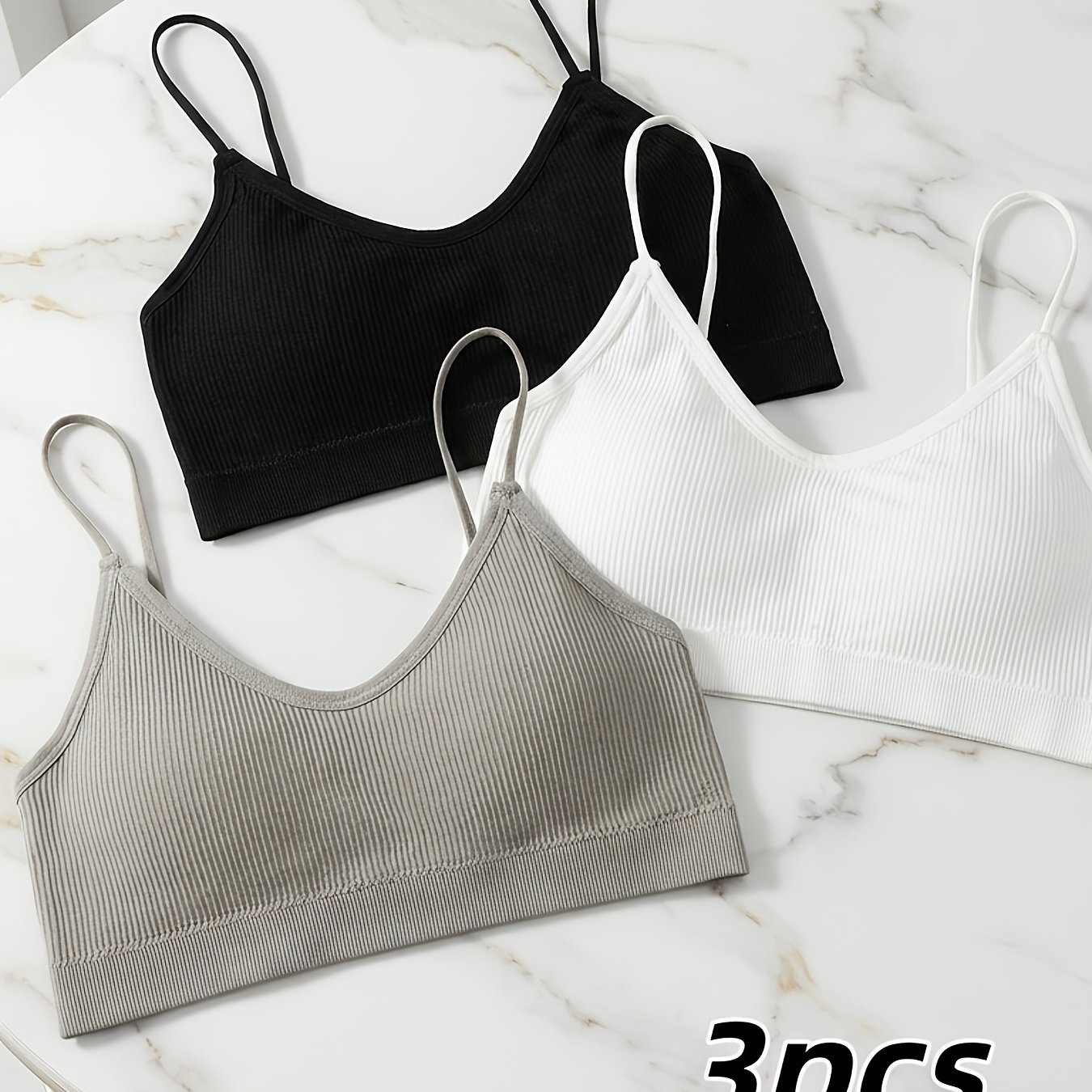 TEMU 3pcs Set Of Thin Strap Pitted Back Bra, Elastic Fabric Durable And Non-deformable, Wireless And Seamless Design, Contouring Without , Suitable