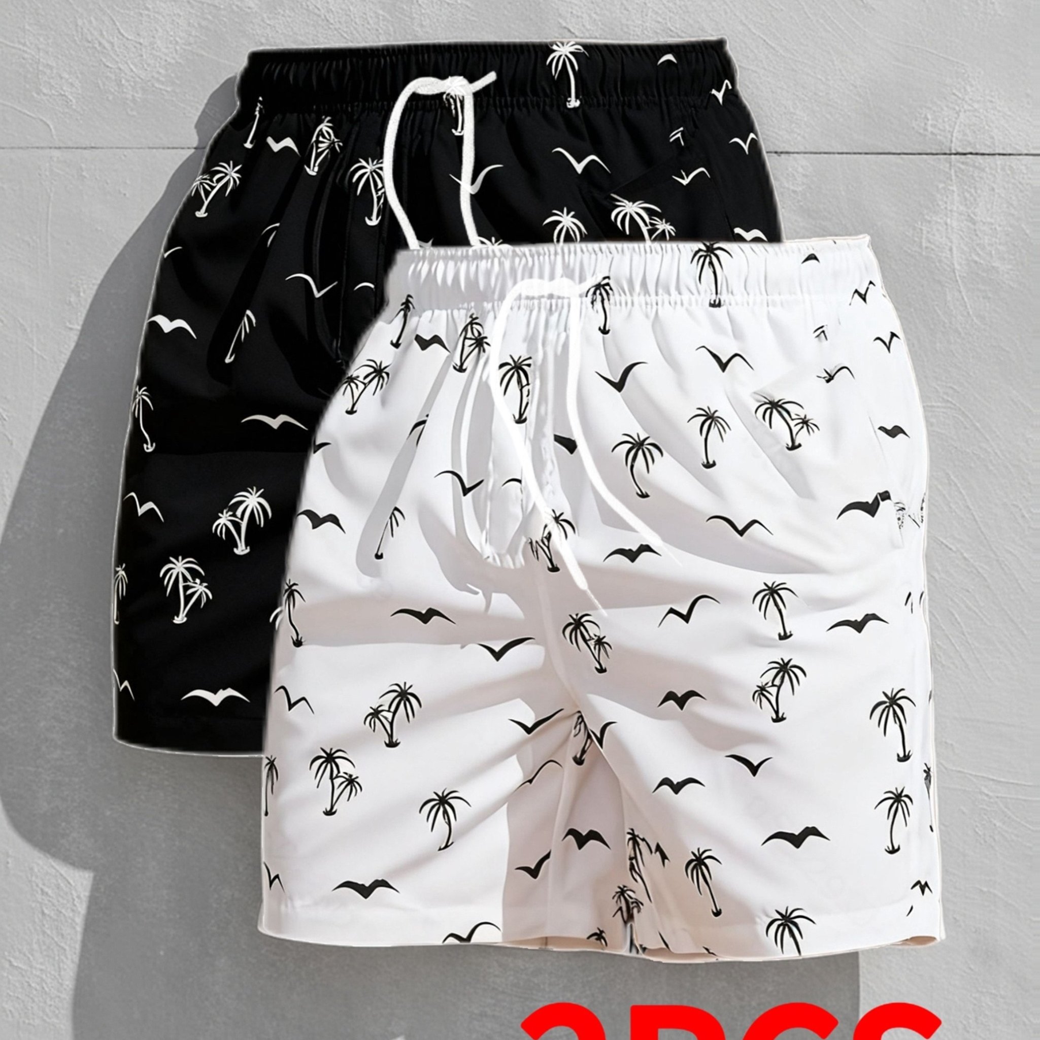 E-shop 2er-Set, Bermuda-Shorts für Herren mit botanischem Druck, bequeme, schnelltrocknende Shorts, atmungsaktive Outdoor-Strandurlaubs-, ultraleichte,