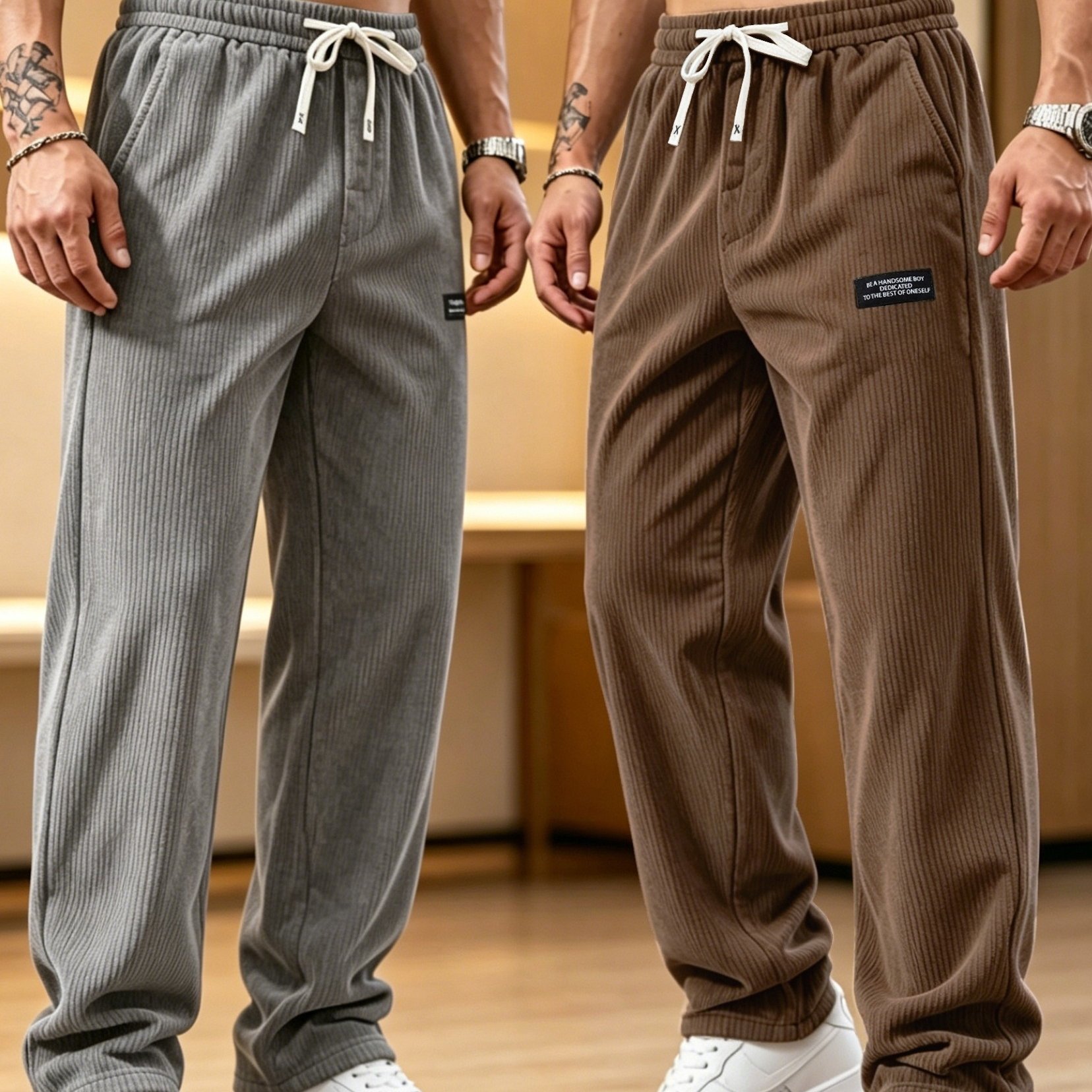 TEMU Men's Fashion Corduroy Casual Trousers, Two-pc, Stylish And High-end, For Outdoor Hiking, Casual Sports, Fitness, Lightweight And Breathable,