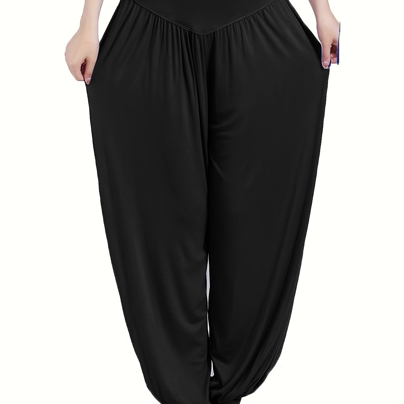 Plus Size - Plus Size - Plus Size Solid Color Pants, Spring Summer Casual Elastic Waist Trousers, Women's Plus Size Clothing
