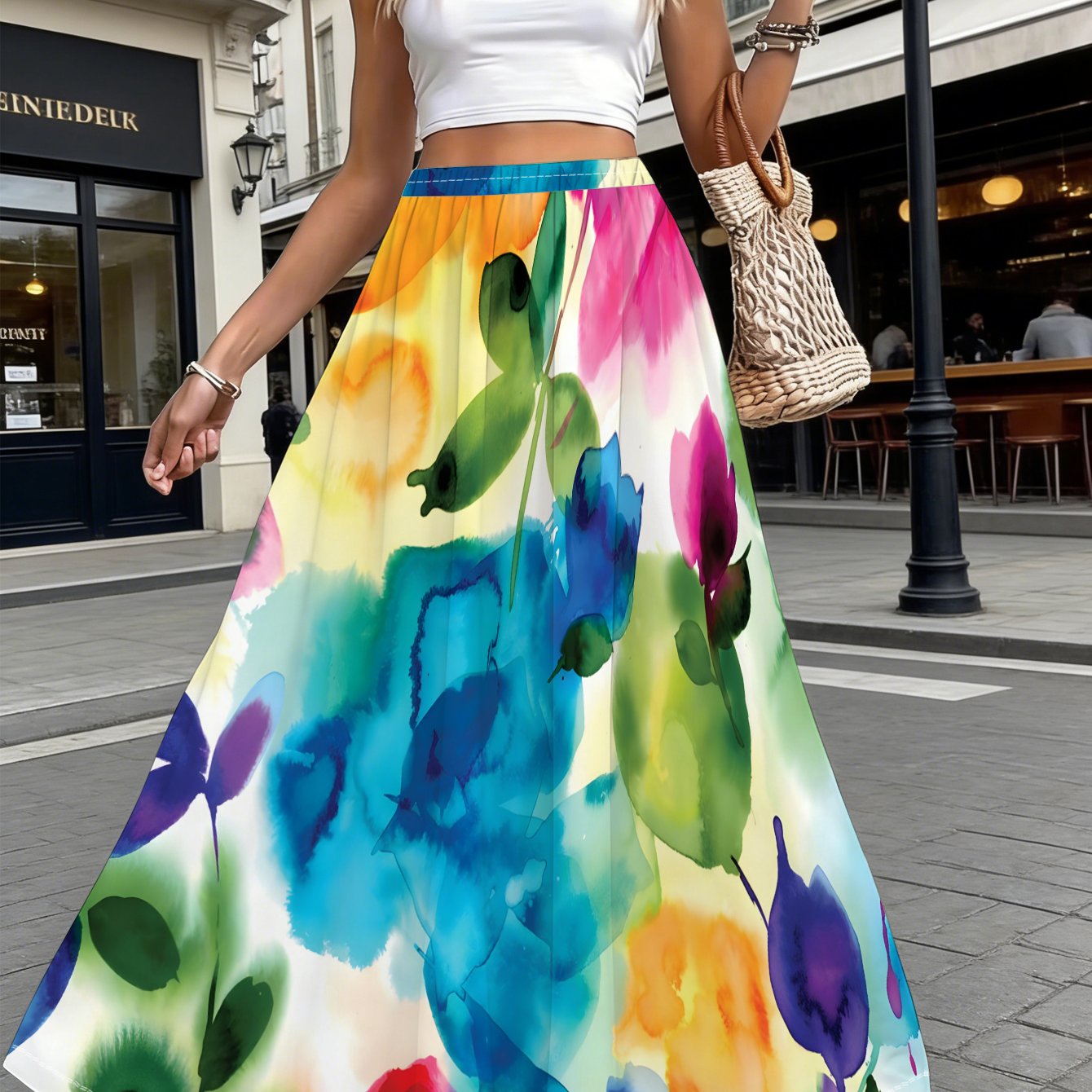 TEMU Women's Plus Size Skirt With Vibrant Floral Print, Perfect For Beach, Shopping, Parties, And Casual , Lightweight & Flowy, Ideal For