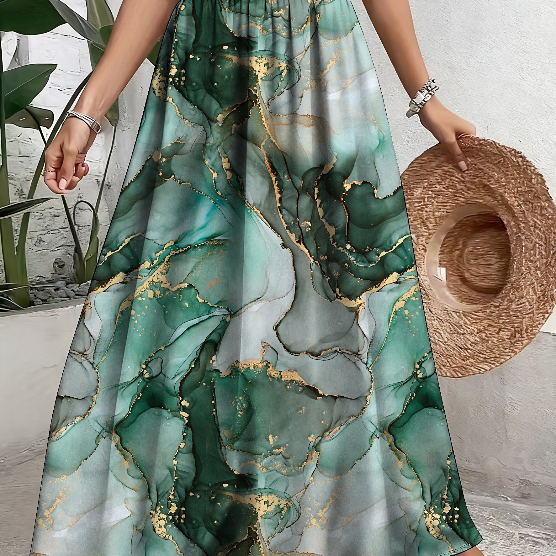 TEMU Plus Size, Elegant Floral Print Polyester Skirt - Casual A-line, Non-stretch Fabric, With Elastic Waistband And Hem, Machine Washable - Wear