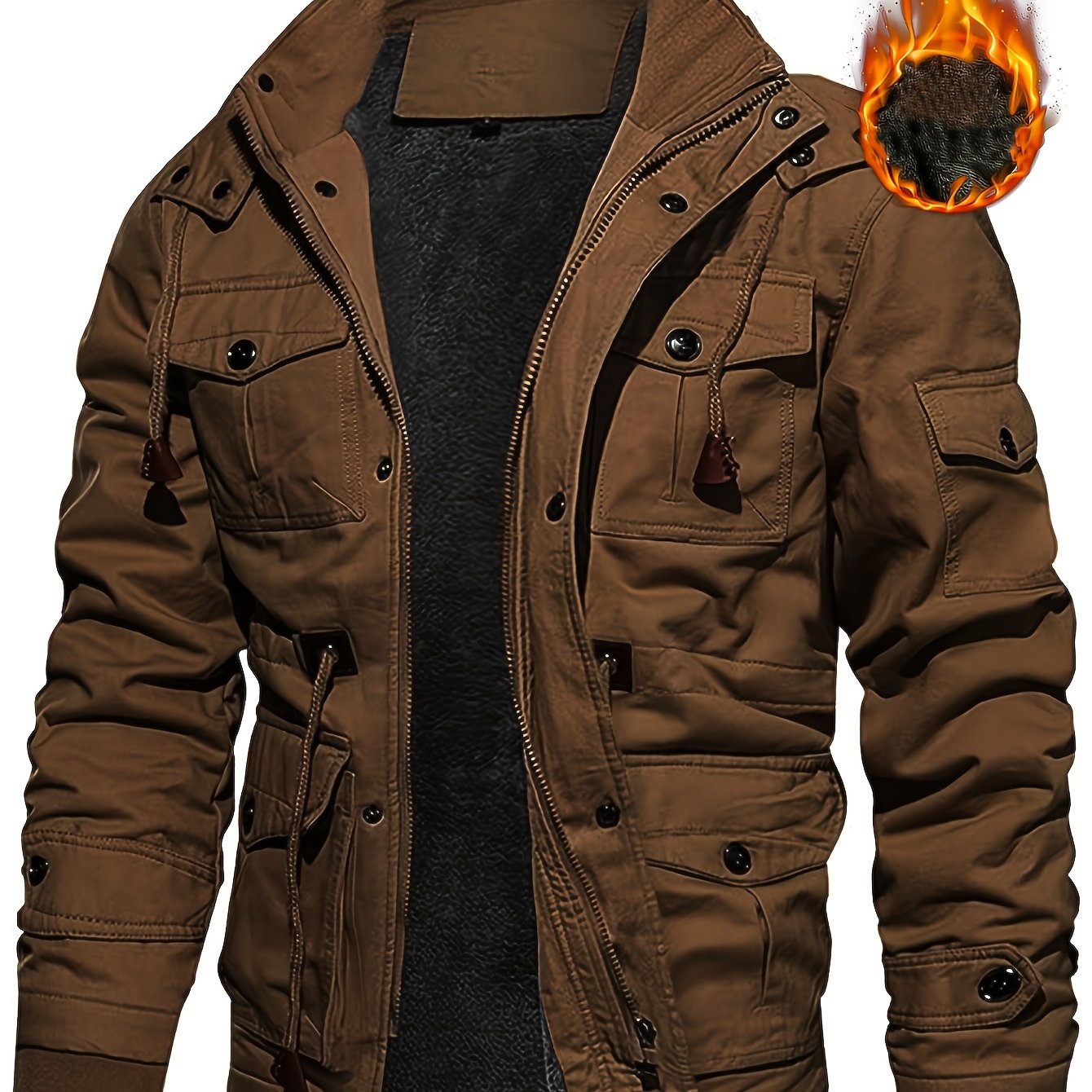 Men's Thickened Mid-length Jacket With A Hood, Suitable For Winter, Featuring A Warm Parka Design, Outdoor , Zip Closure, Multiple Pockets, Ideal For Hiking And Work