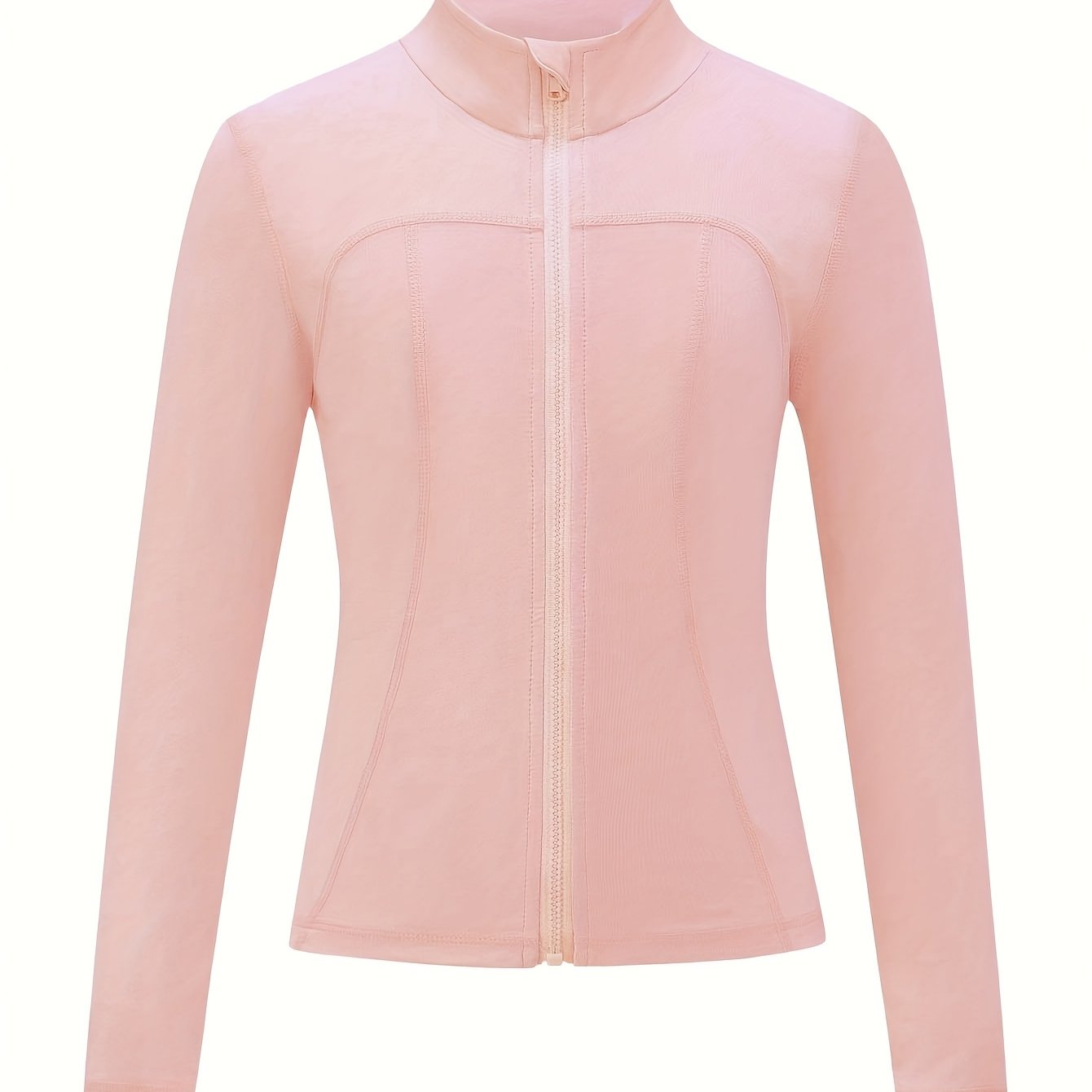Image of Girls' Four-season Casual Fashion Solid Jacket, Stand Collar Zipper, , Soft And Stretchy Fabric, Pairs With Sportswear For Daily Exercise And Fitness, Wear Alone For