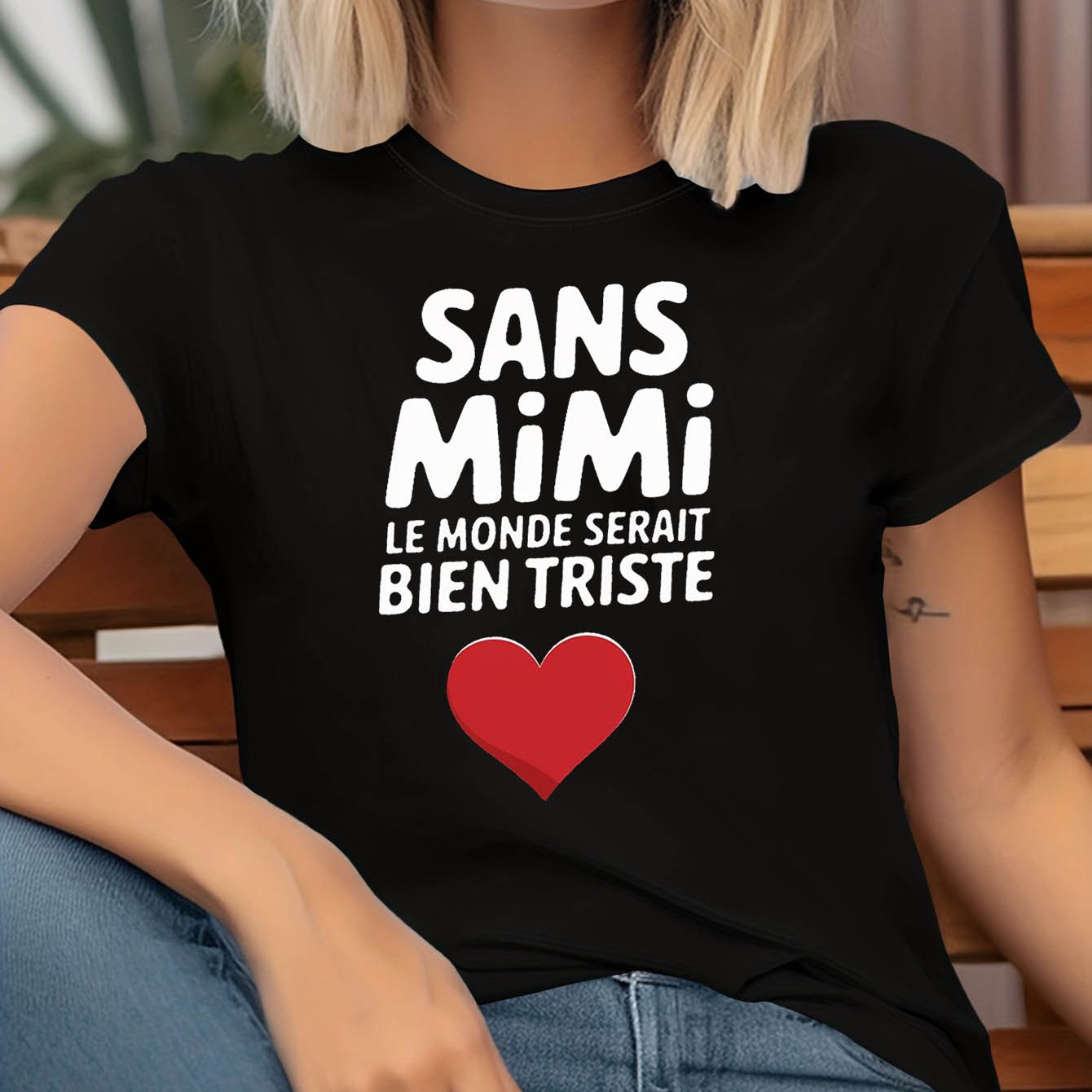 TEMU T-shirt pour femme printemps-été à manches courtes et col rond, motif imprimé cœur rouge avec "French Mimi Gratitude", T-shirt décontracté pour