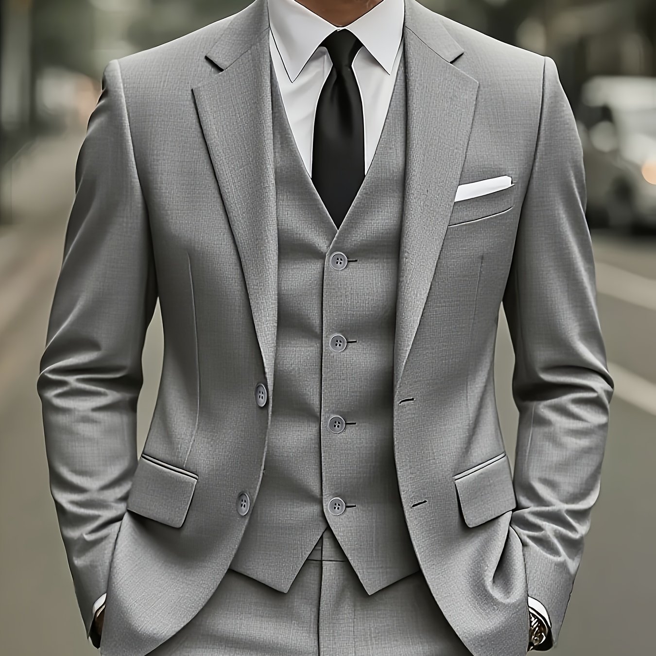 TEMU Men's Suit Set, 3pcs Blazer, Vest And Trousers, Groomsman Business, Fashionable Elegant, Premium Men, Suitable For Wedding, Business, Party
