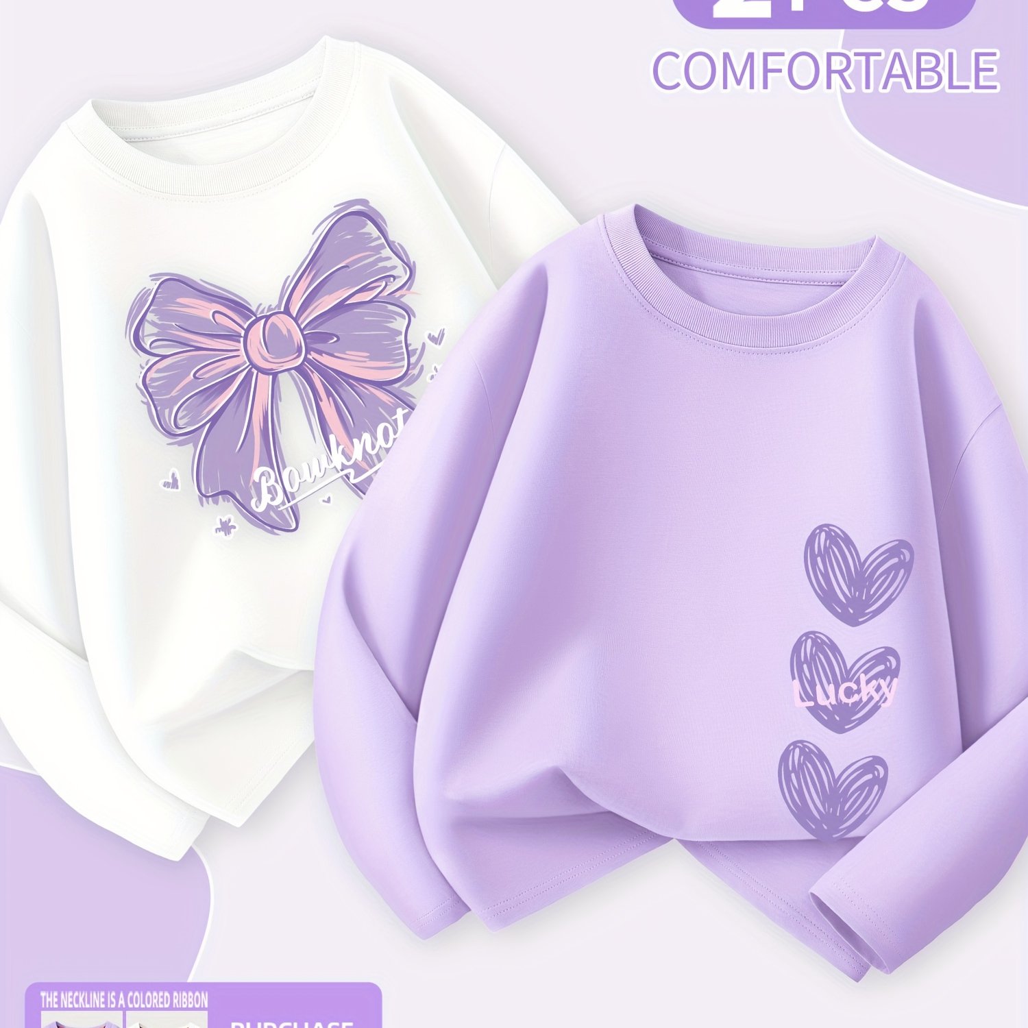 Image of 2pcs Set, Girls' Long Sleeve, Breathable And Comfortable Fabric, Cartoon And Heart Pattern, Easy , Perfect For Girls' Spring/autumn Outdoor Activities