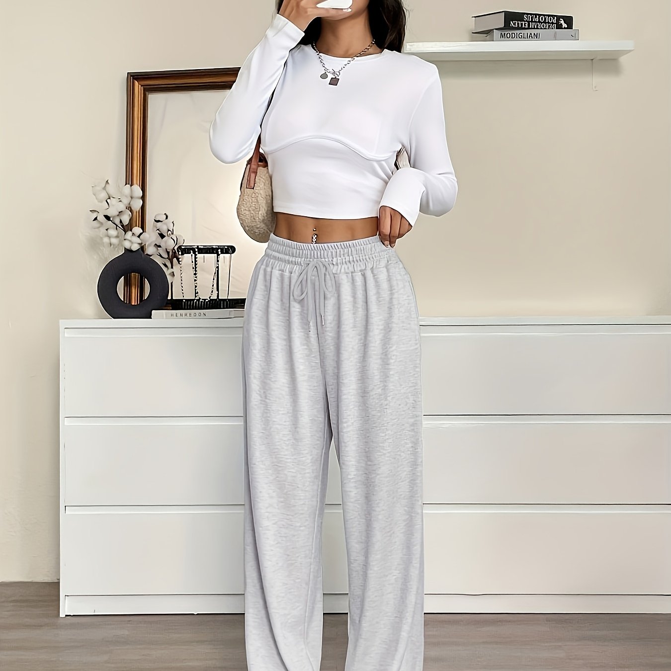 TEMU Pantalon de sport athlétique pour femmes à cordon de serrage à la taille ample, adapté à l'exercice, aux tenues décontractées professionnelles