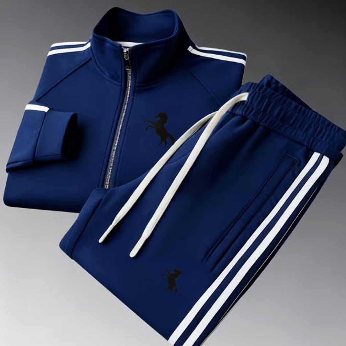 Image of Men's Fashion Casual Trendy Sports Tracksuit With Jumping Horse Graphic Side Adult Men Sportswear Daily Wear Holiday Gift Plus Size Men Clothing, Plus Size
