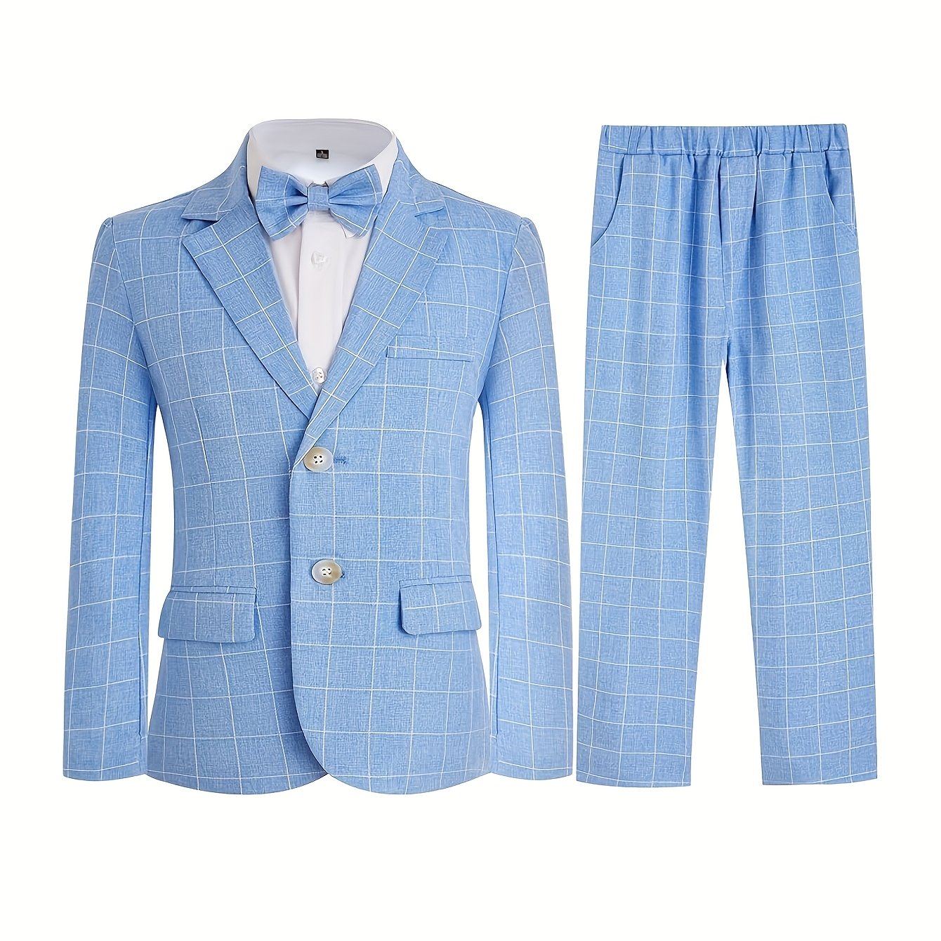TEMU [3pcs Set] Boys' Suit Set (shirt Not Included) Blazer, Trousers, And Bow Tie Wedding Best Man Holiday Party Speech Formal Wear Elegant Dress
