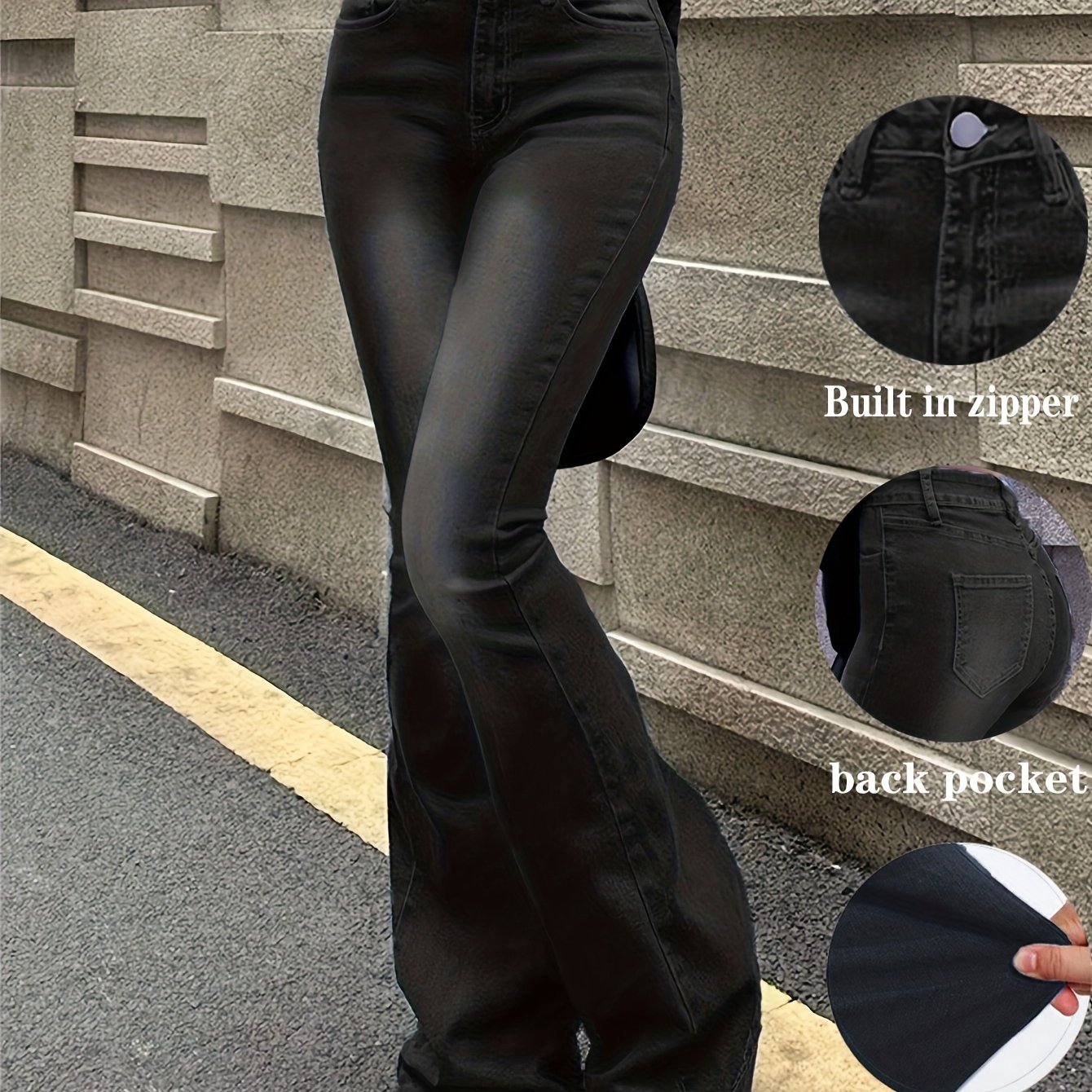 Image of Retro High-waisted Stretch Women's Flare Pants Denim Jeans