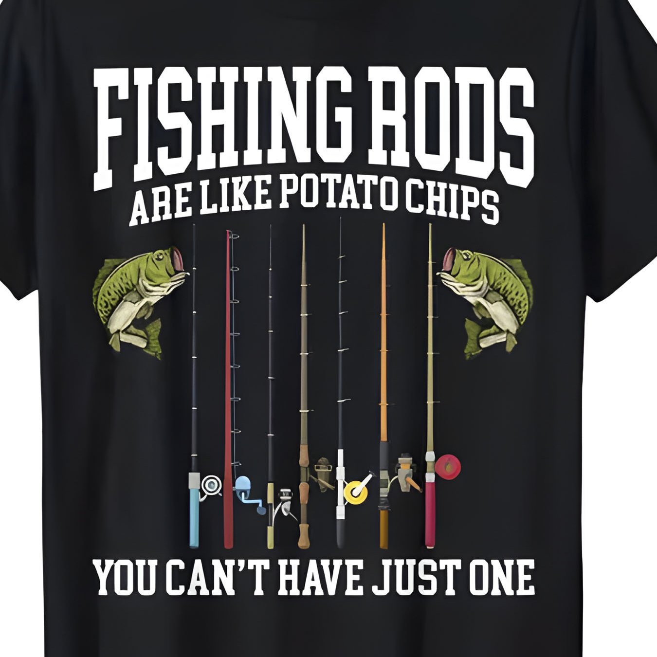 TEMU Men's Fishing Rod Pattern T-shirt- 100% Material Casual Crew Neck T-shirt With "fishing Rods Are Like Potato Chips" Print Short Sleeve Suitable