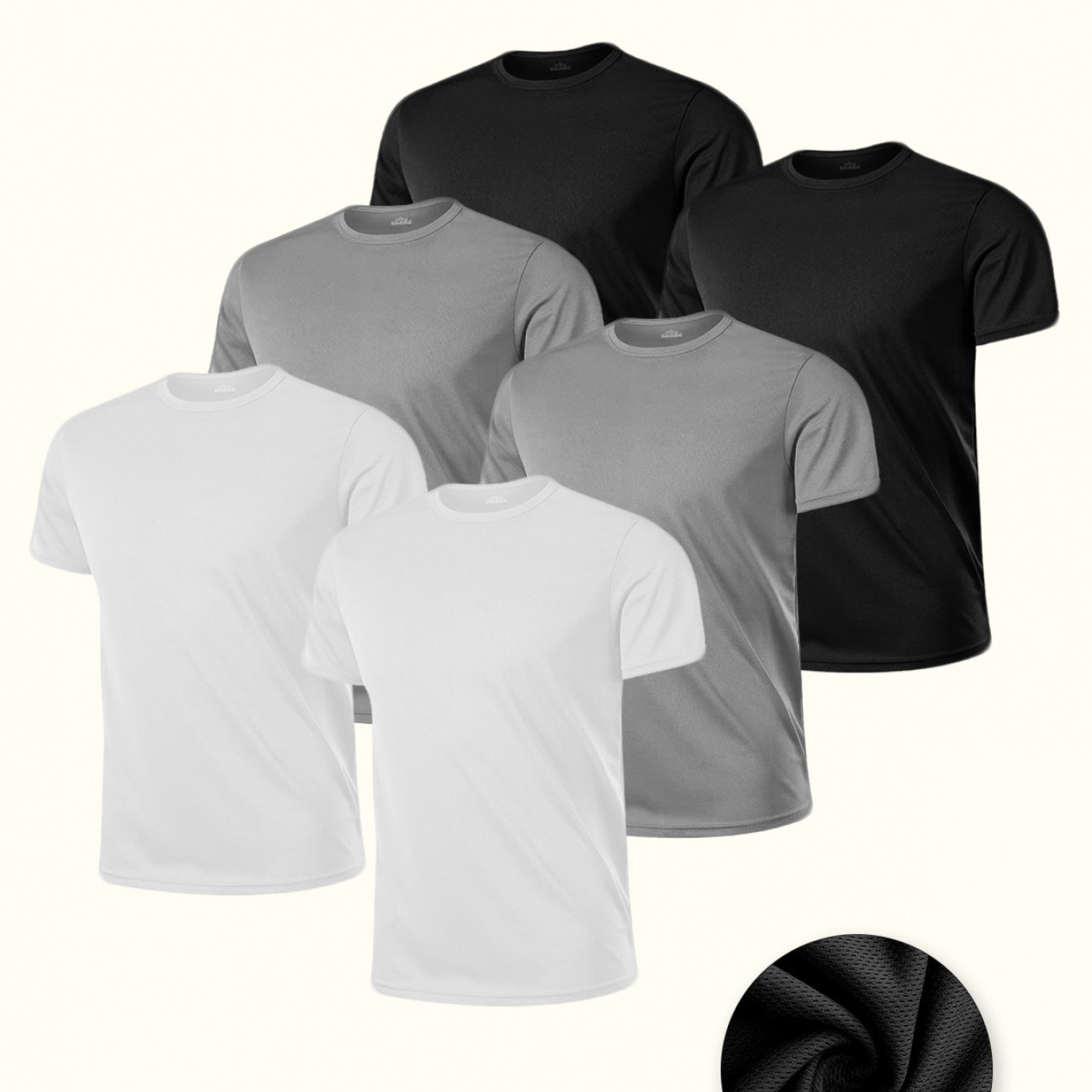 TEMU 6pcs Men's Short-sleeve T-shirts, Sizes S-xxl- 2 Gray+ 2 White+ 2 Black. Basic Underwear, Suitable For Casual Attire, Regular Fit, Crew Neck