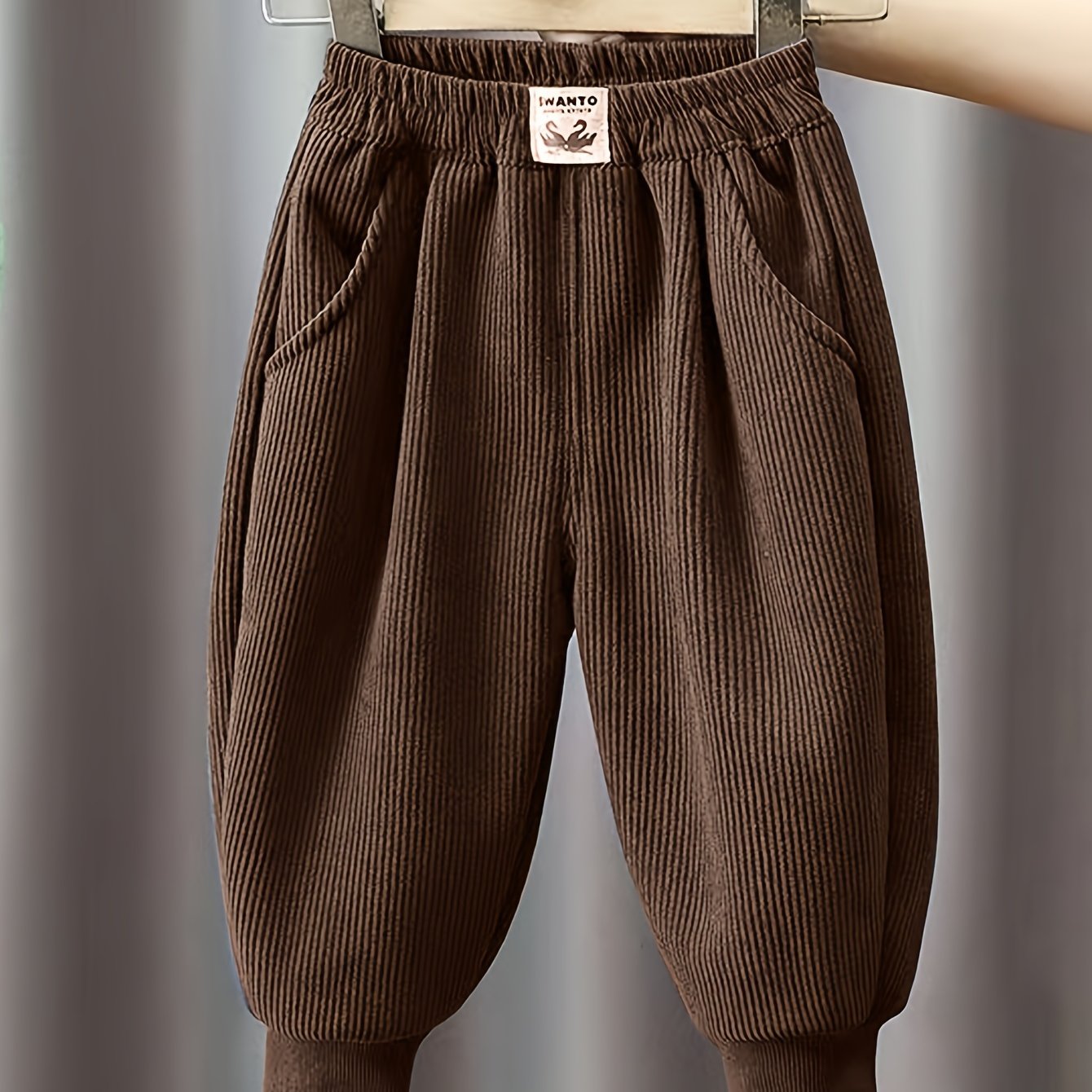 Image of Boys' Corduroy Fleece-lined Trousers One-piece Fleece Casual Pants Boys' Autumn And Winter Warm Pants, For Outdoor