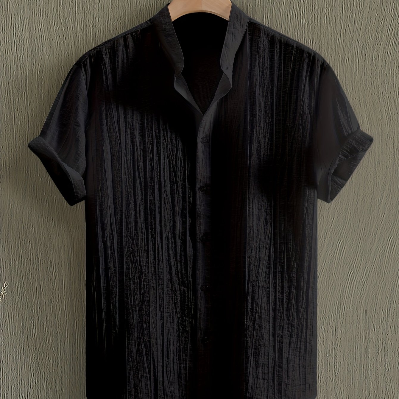 TEMU [ Obm] Summer Men' Color Breathable Special Texture Fabric Small Lapel Casual Fashion Short Sleeve Shirt