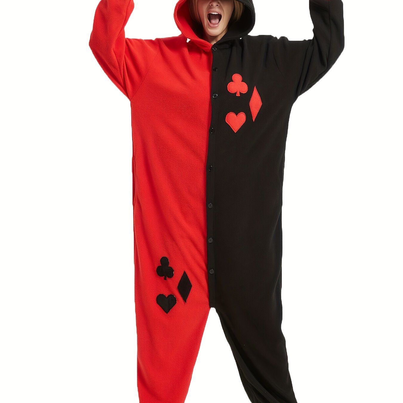 Image of Unisex Adult Hooded 1pc Pajamas, Cartoon , Soft Plush Thickened Cosplay Novelty Onesie Costume, Long Sleeve Party Casual Wear, Autumn And Cosplay Costumes