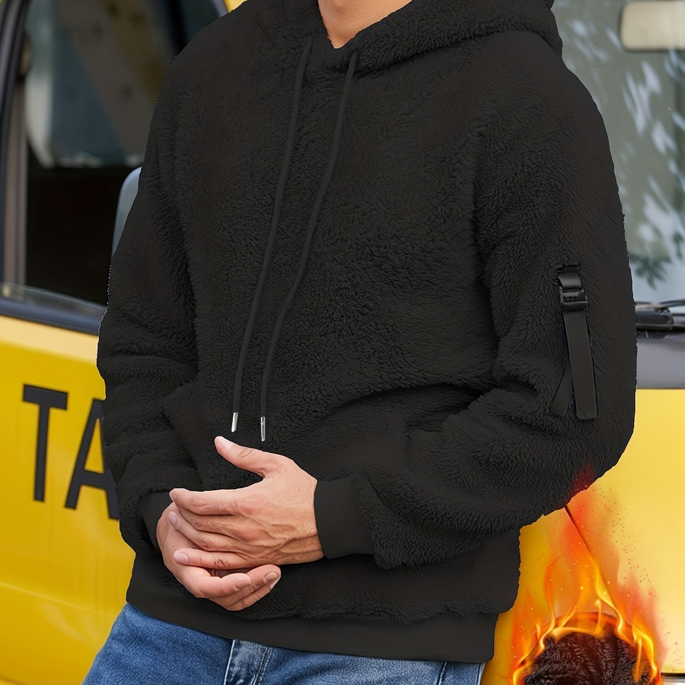 TEMU KJ-W044 Sweat à capuche en pour homme, manches longues, automne/hiver, grande taille, sweat à capuche décontracté en pour homme