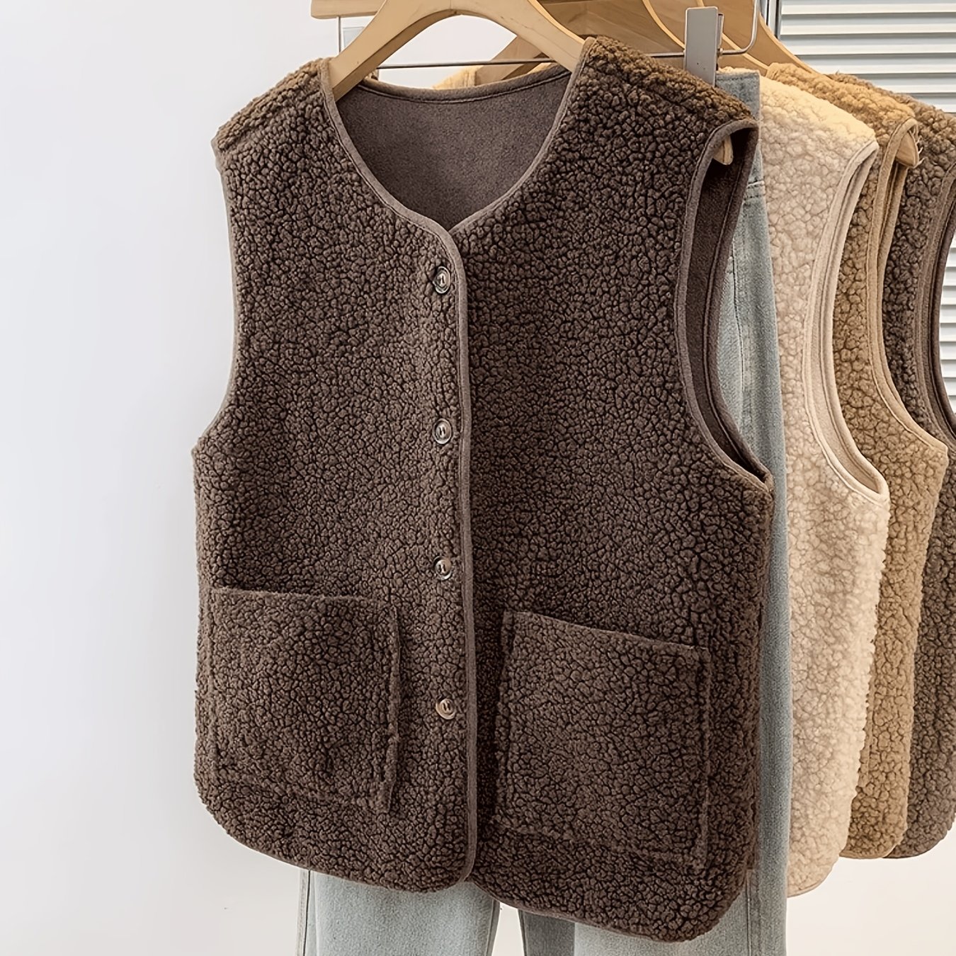 TEMU Plus Size - Weste Kurze Länge Winter Freizeit Schulterweste Jacke Ärmellos Layering Weste Top Einweg