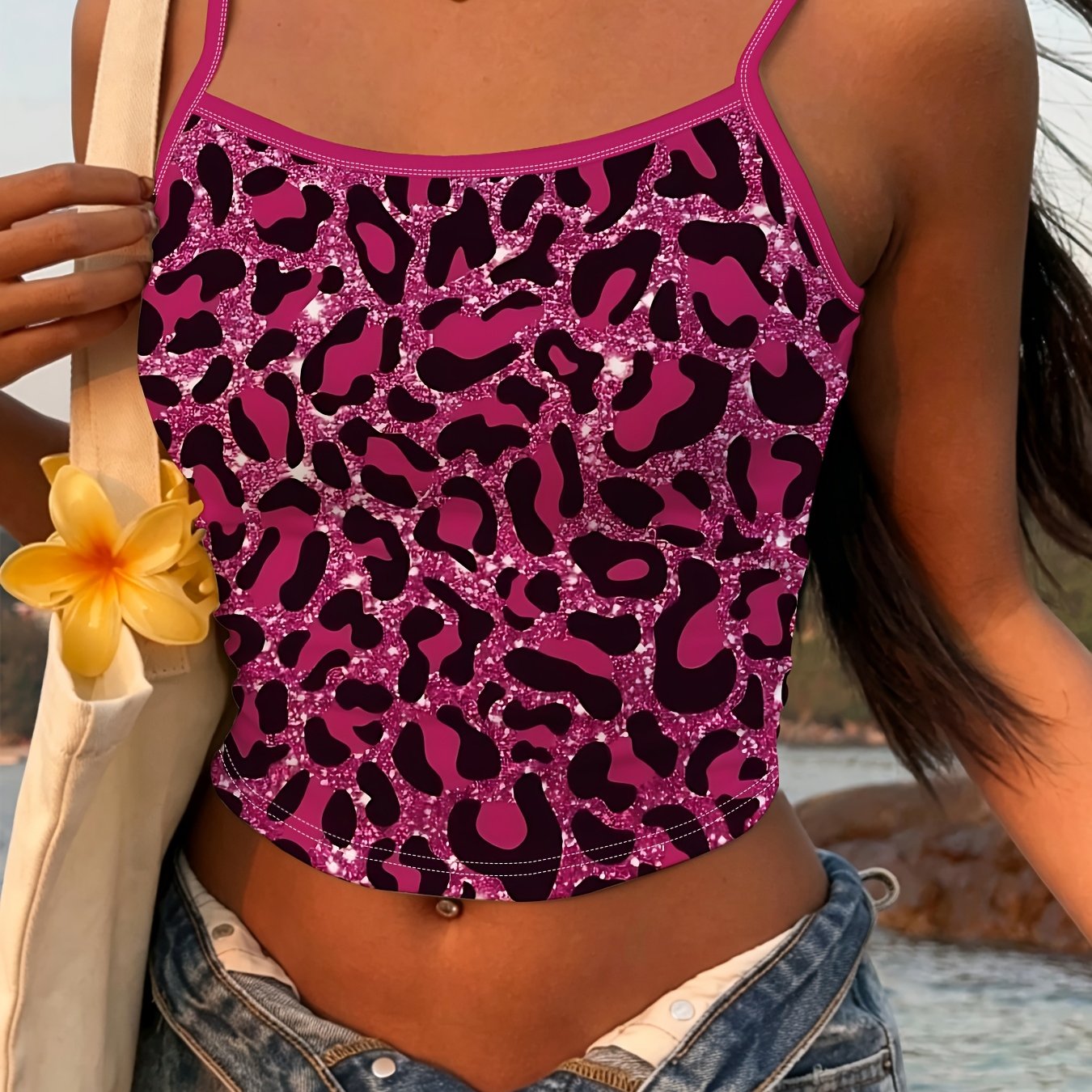 TEMU Leopard Print Suspender Vest, Women's Slim-fit Short Top, Fashionable And Trendy Summer Outfit, -sense Item